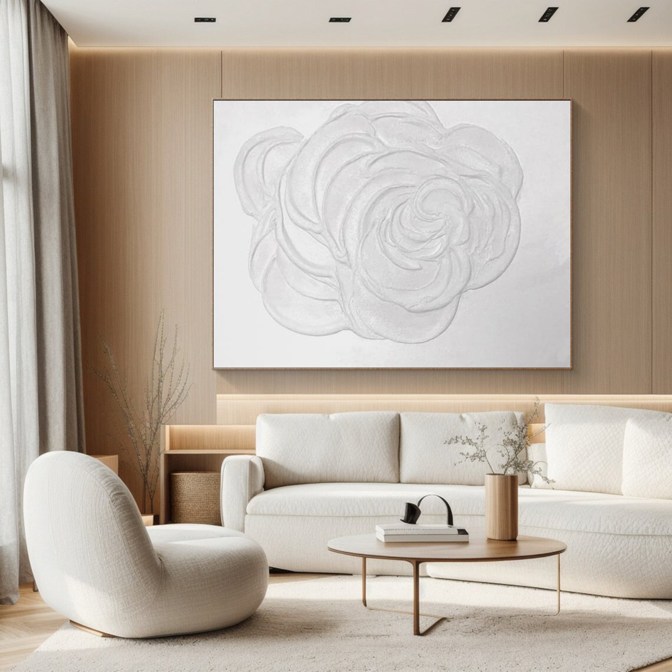 Modern White Rose Canvas Art Textured Floral Painting #FB004