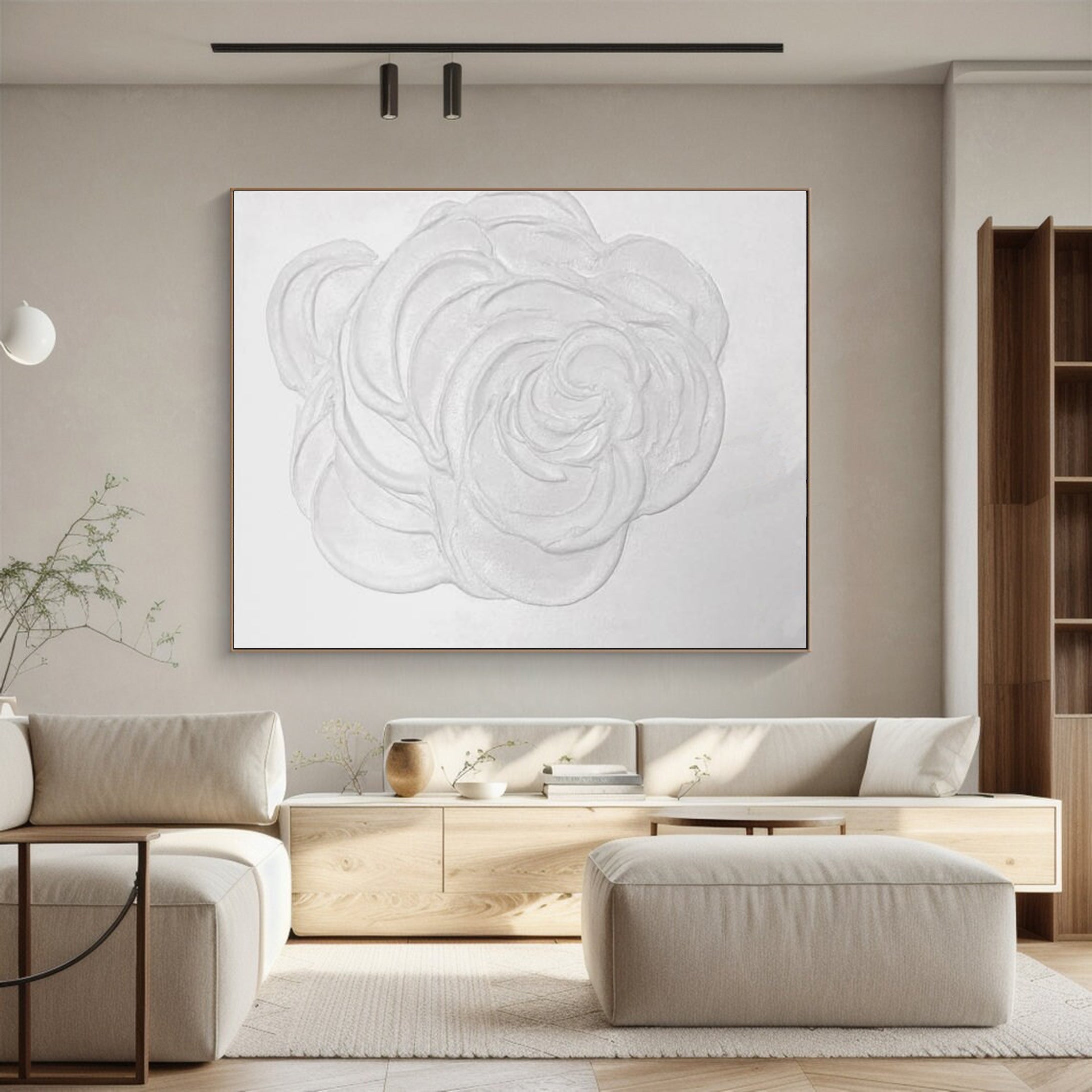 Modern White Rose Canvas Art Textured Floral Painting #FB004