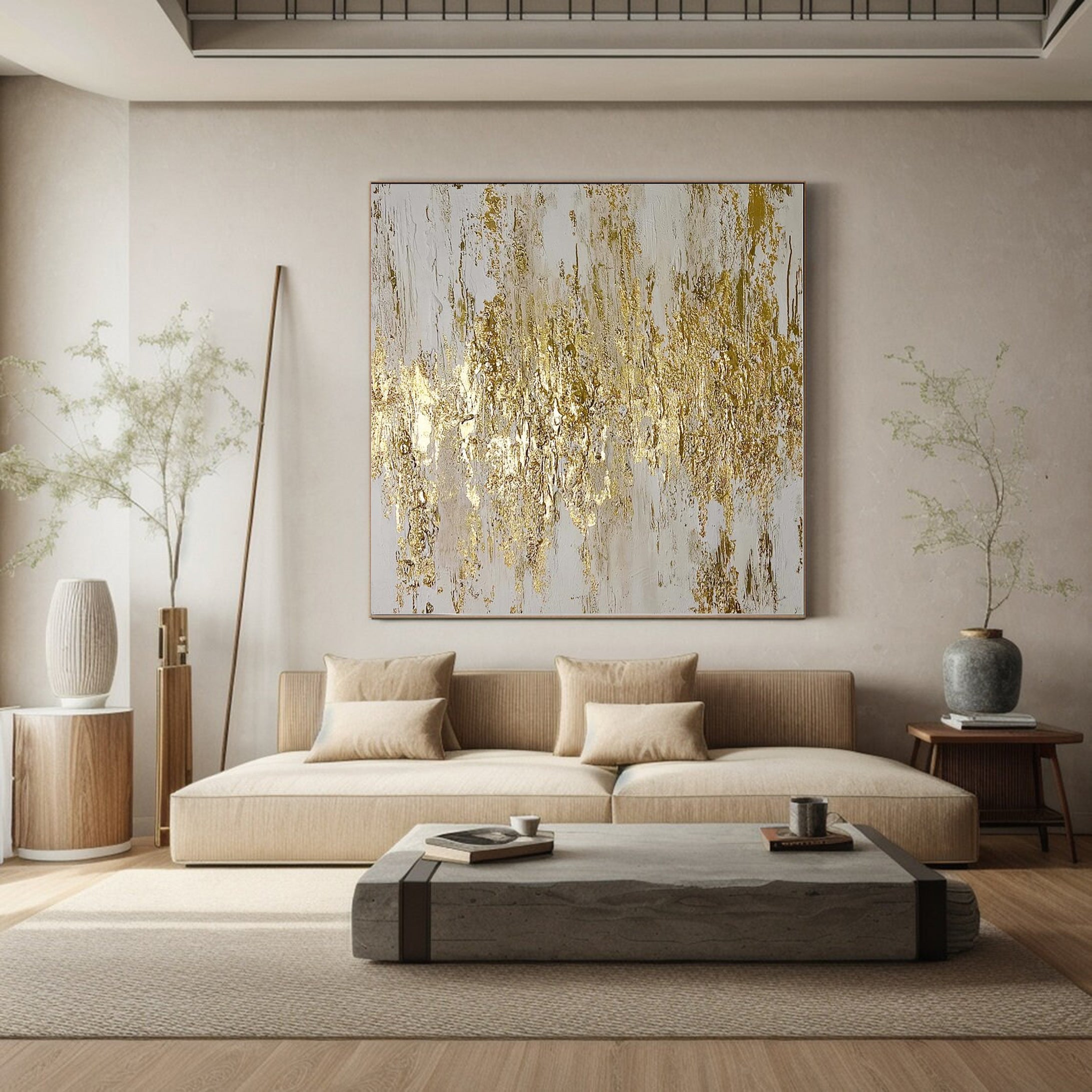 Handcrafted Gold Abstract Canvas For Home Decor #AB007