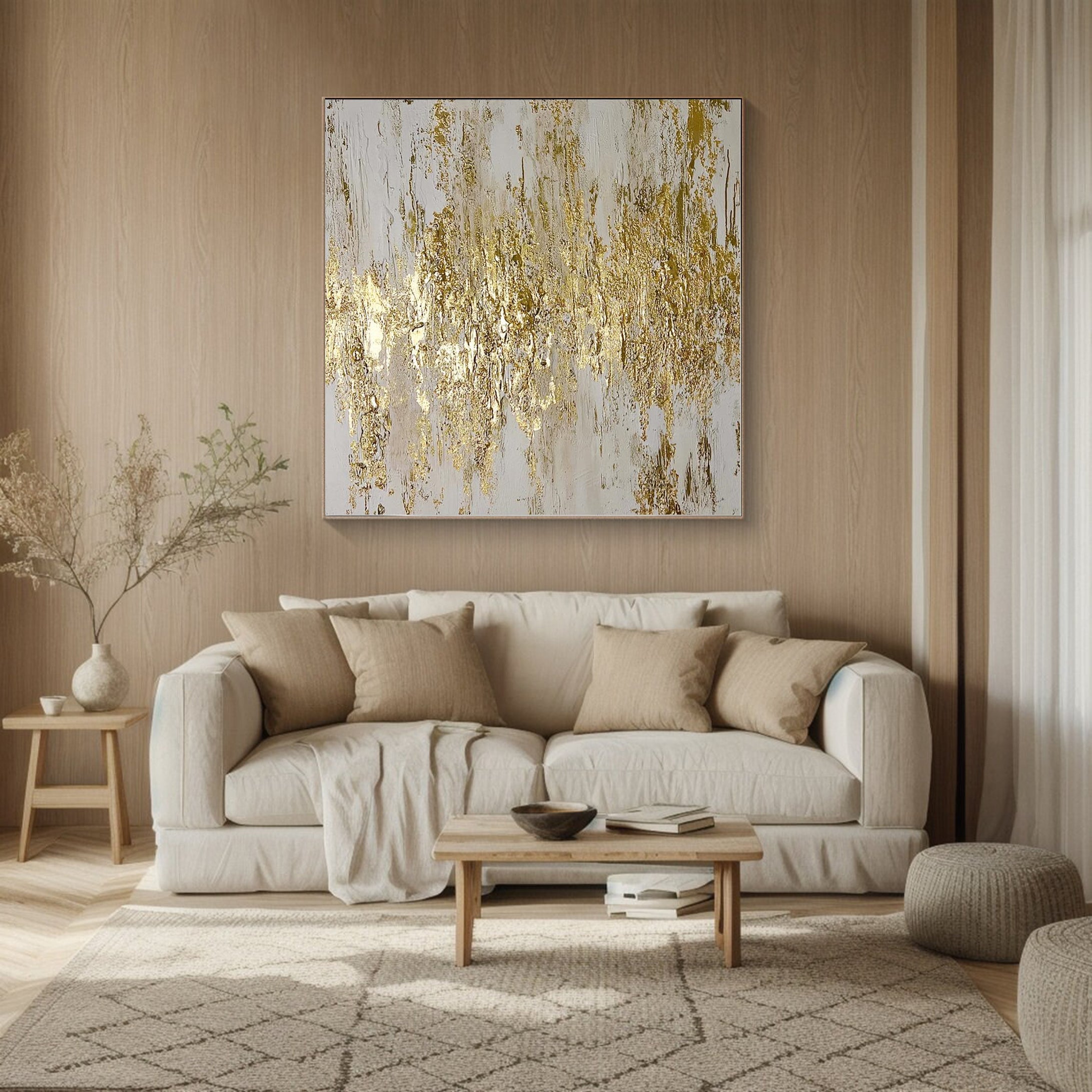 Handcrafted Gold Abstract Canvas For Home Decor #AB007