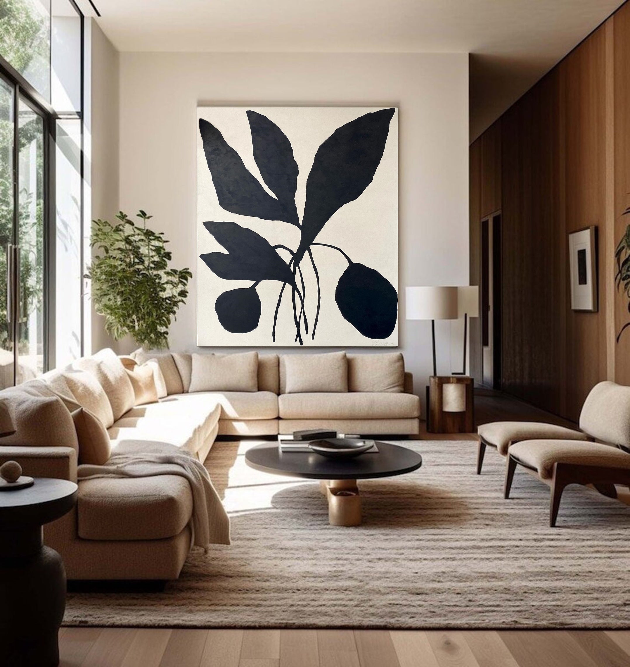 Minimalist Botanical Black Leaf Wall Art #MM010