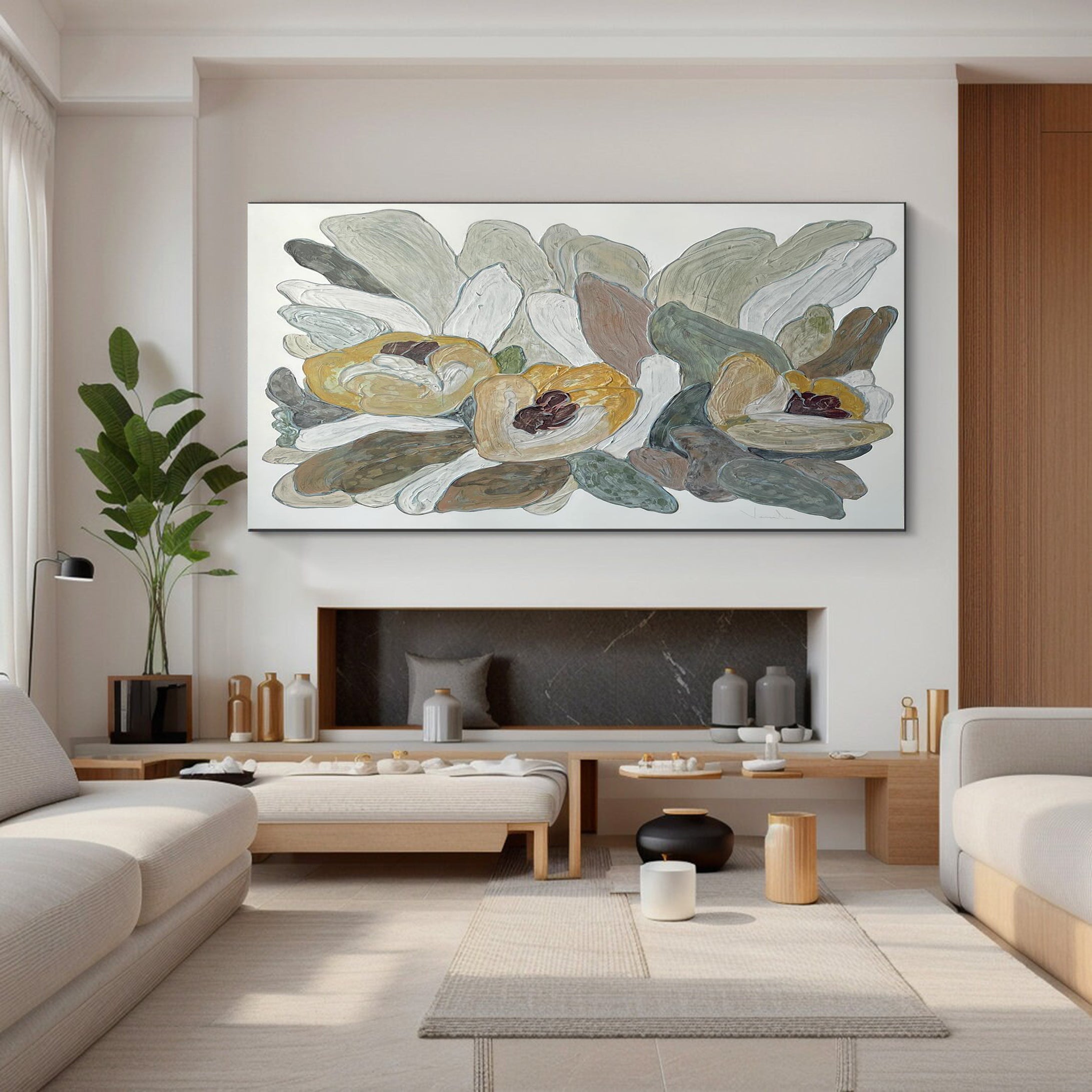 Floral Harmony Canvas Art Hand-Painted Wall Decor #FB003