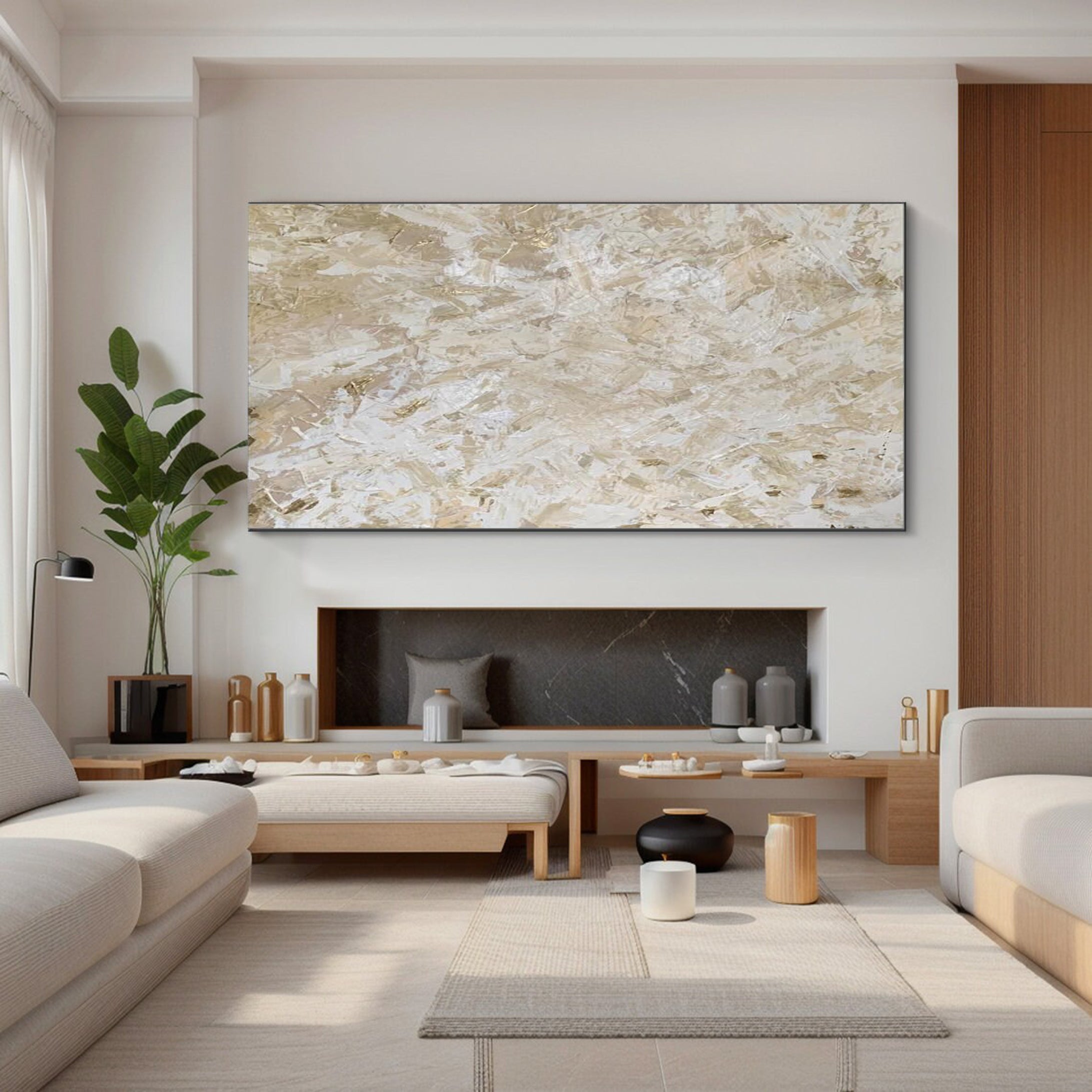 Large Neutral Abstract Wall Art Minimalist Design #AB011