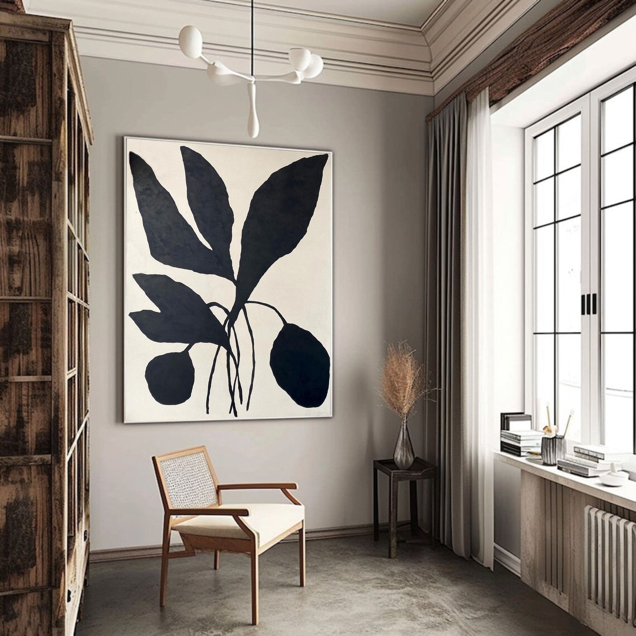 Minimalist Botanical Black Leaf Wall Art #MM010