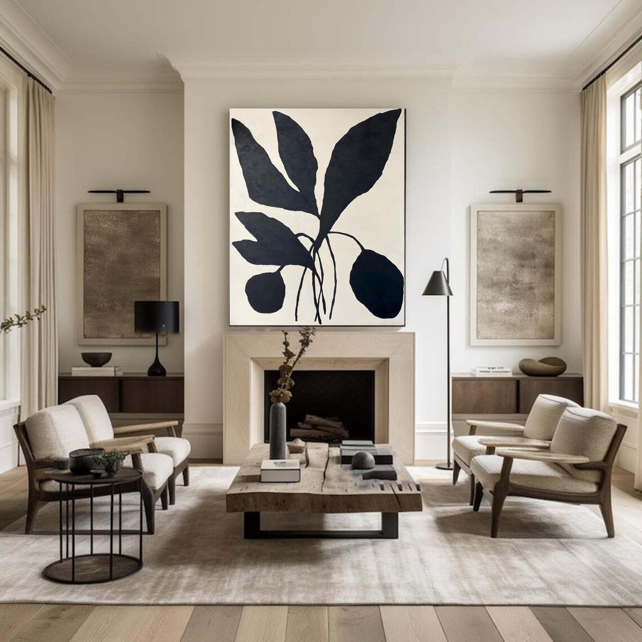 Minimalist Botanical Black Leaf Wall Art #MM010