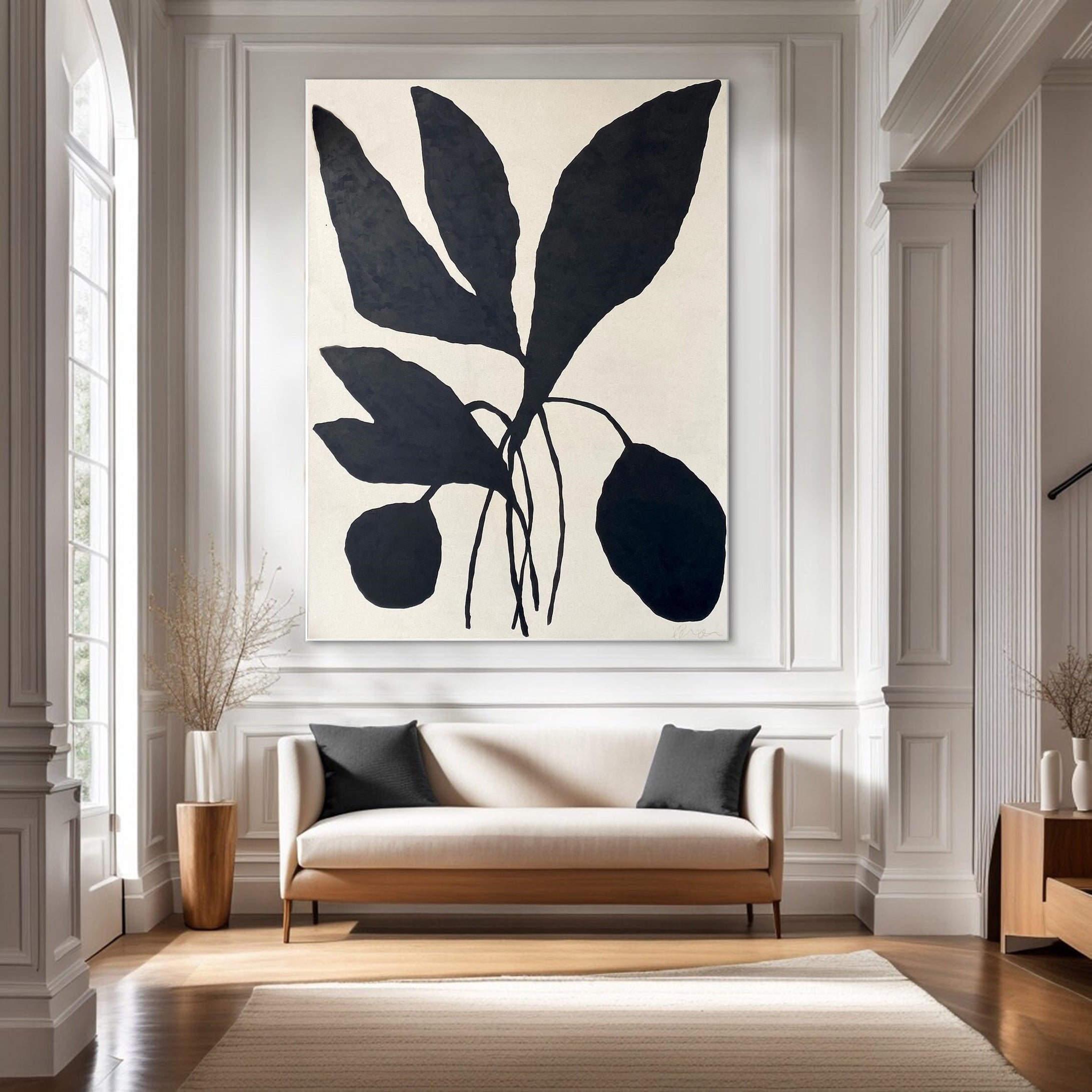 Minimalist Botanical Black Leaf Wall Art #MM010