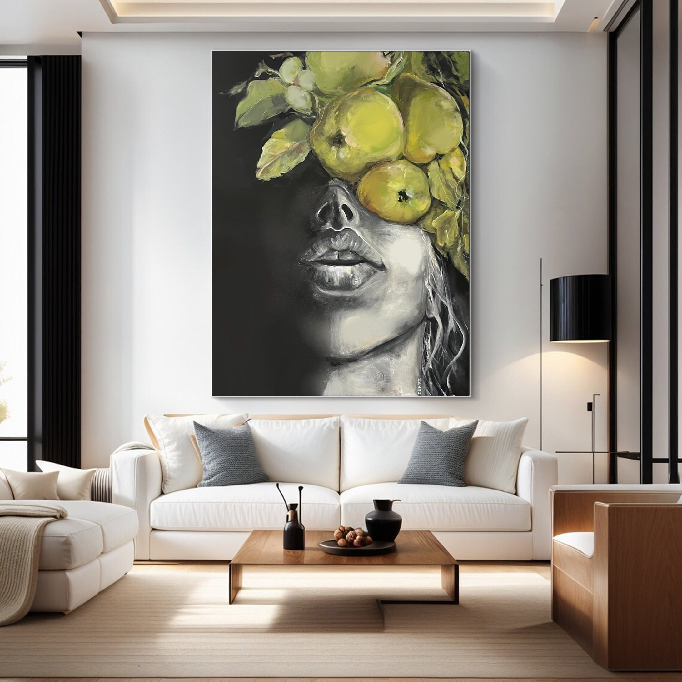 Handmade Portrait Oil Art with Yellow Fruit #HF006