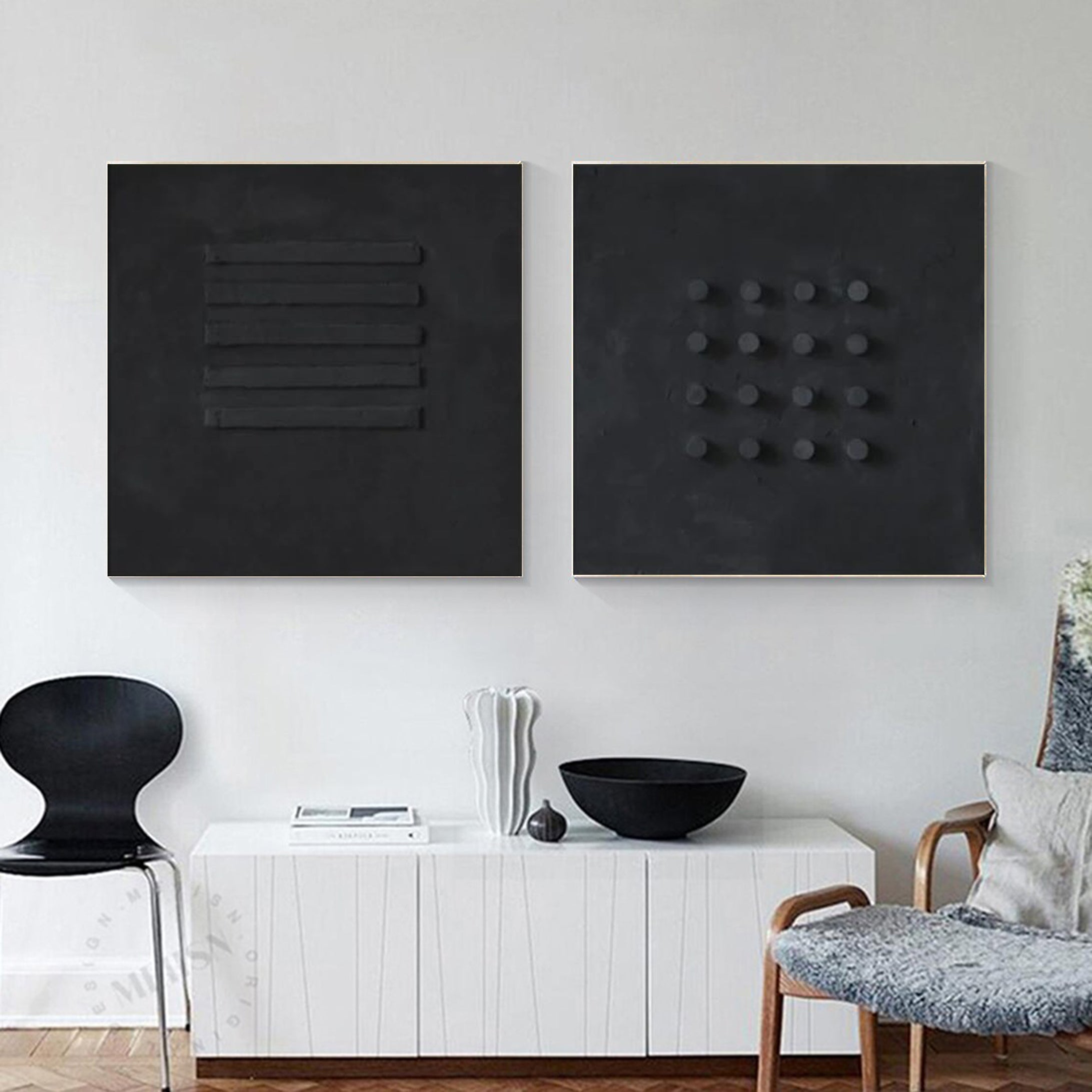 Modern Black 3D Wall Art Geometric Canvas