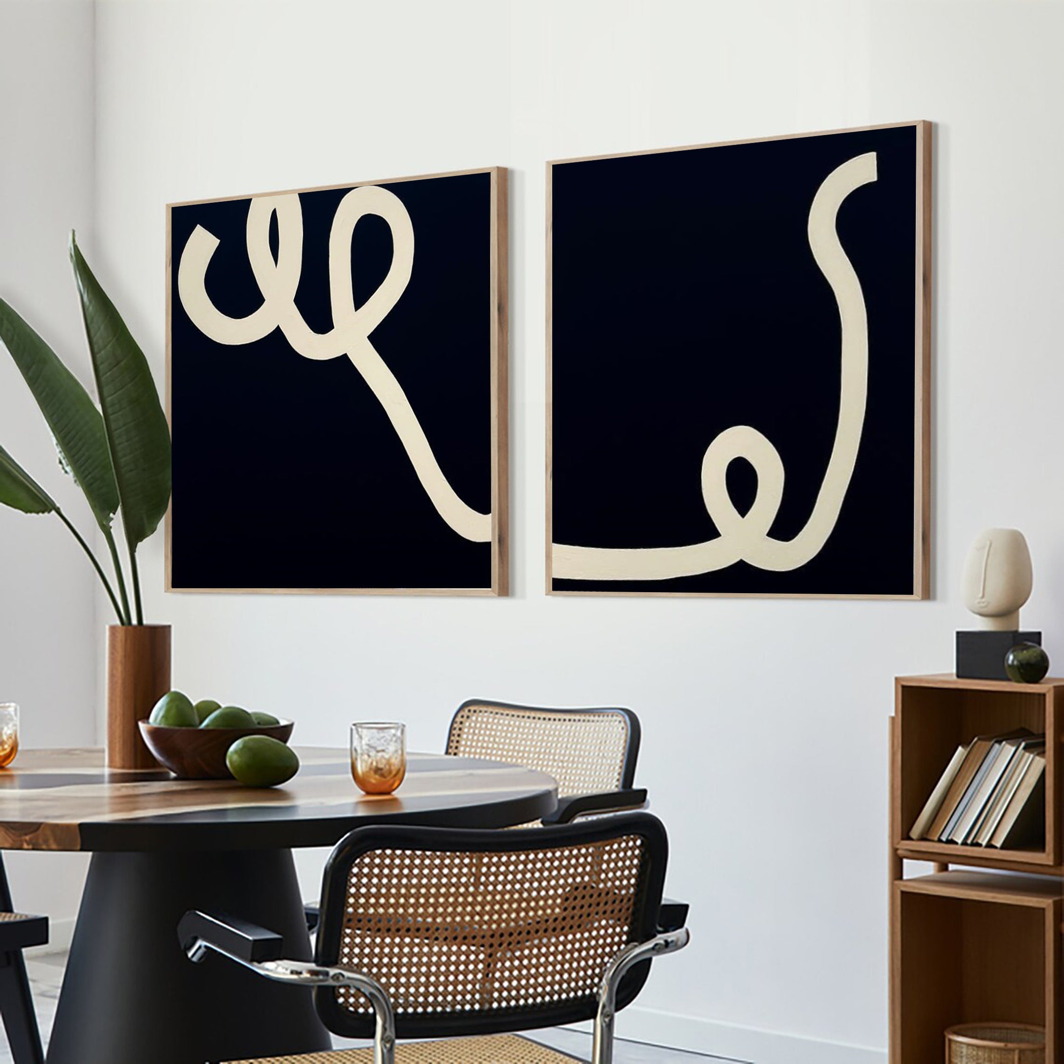 Modern Abstract Line Art Duo Minimalist Black and White Canvas #MMS012