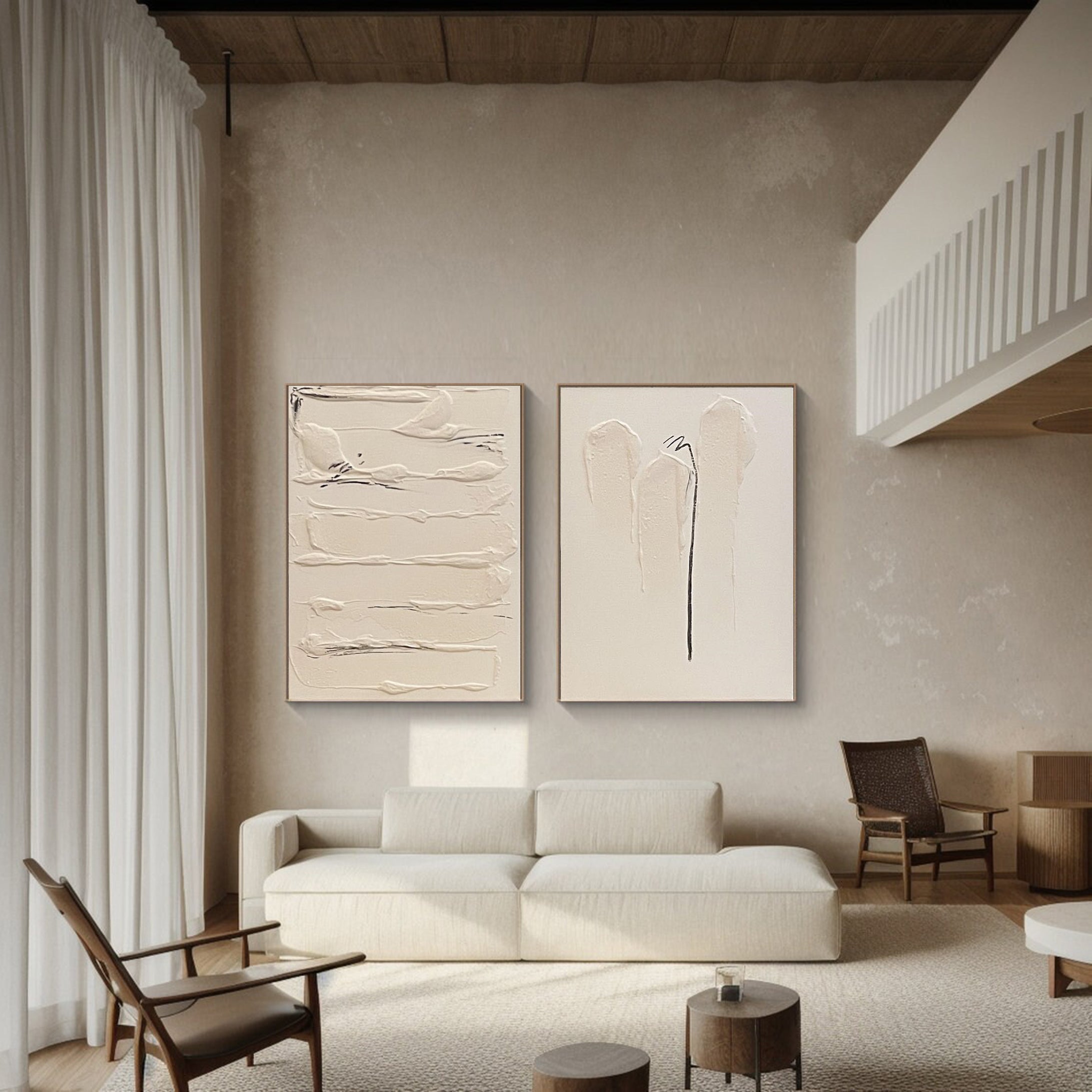 Minimalist Textured Wall Art Neutral Tones for Home Set Of 2 #MMS028