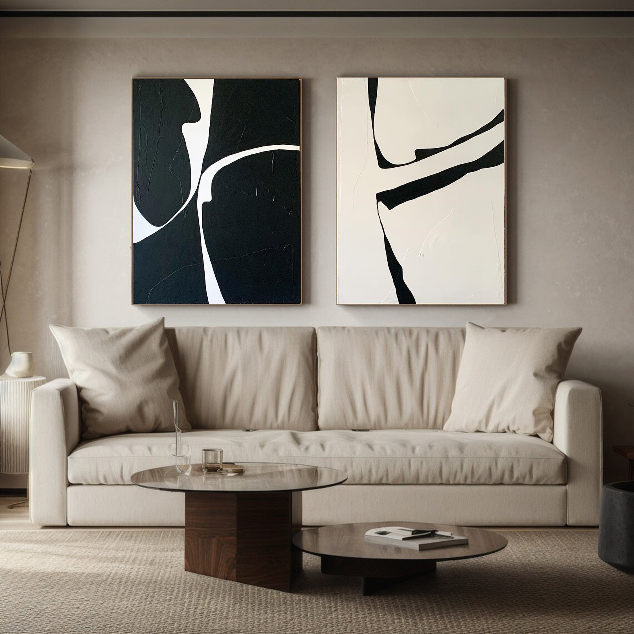 Minimalist Black and White Abstract Art Set Of 2