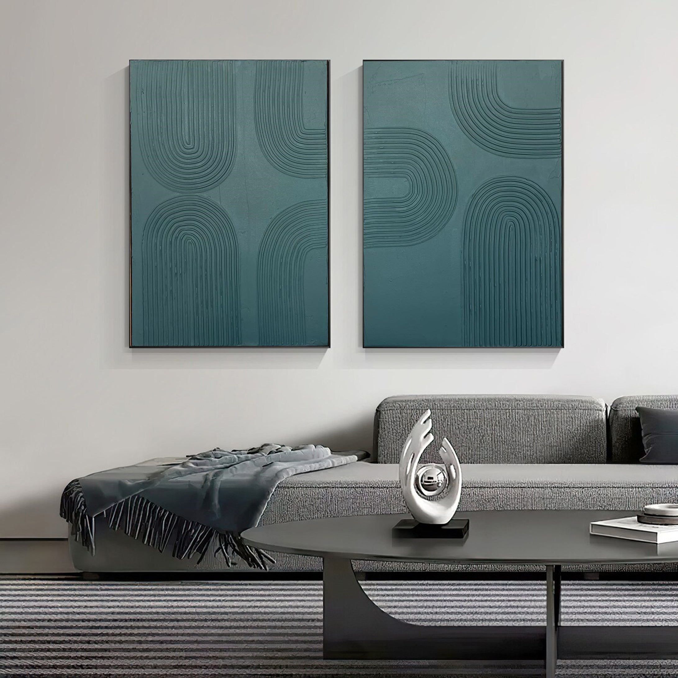 Modern Linear Green Abstract Canvas Art