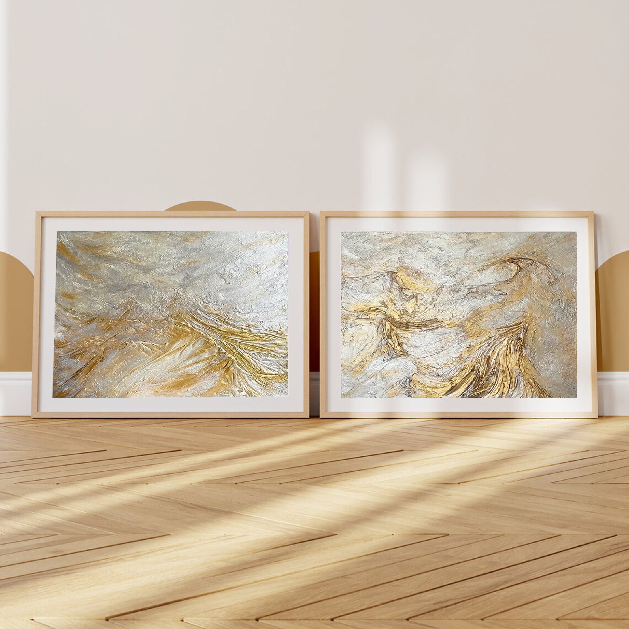 Gold and Gray Abstract Art Set Enhance Your Living Room Decor #ABS001