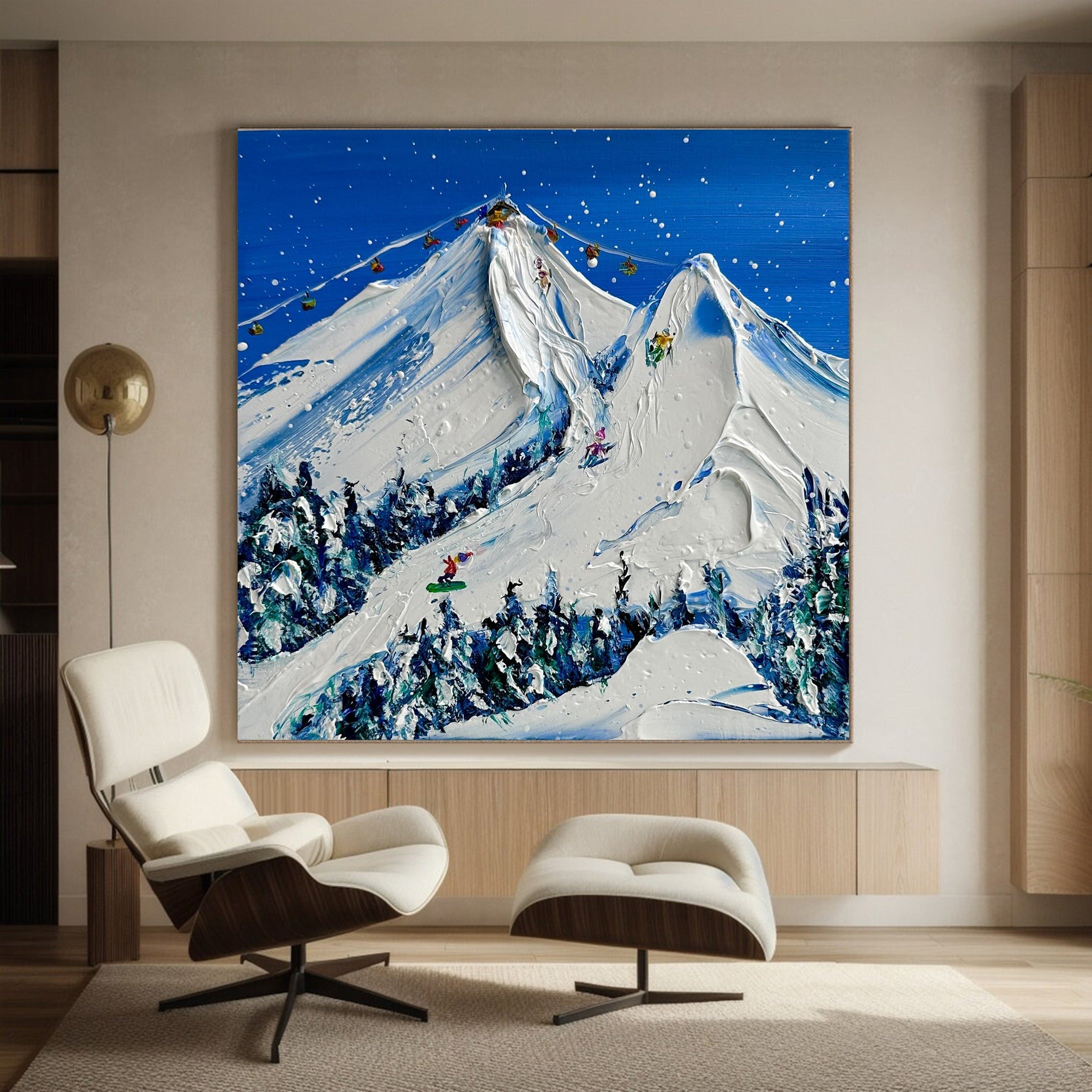 Elegant Skiing Landscape Painting for Stylish Rooms