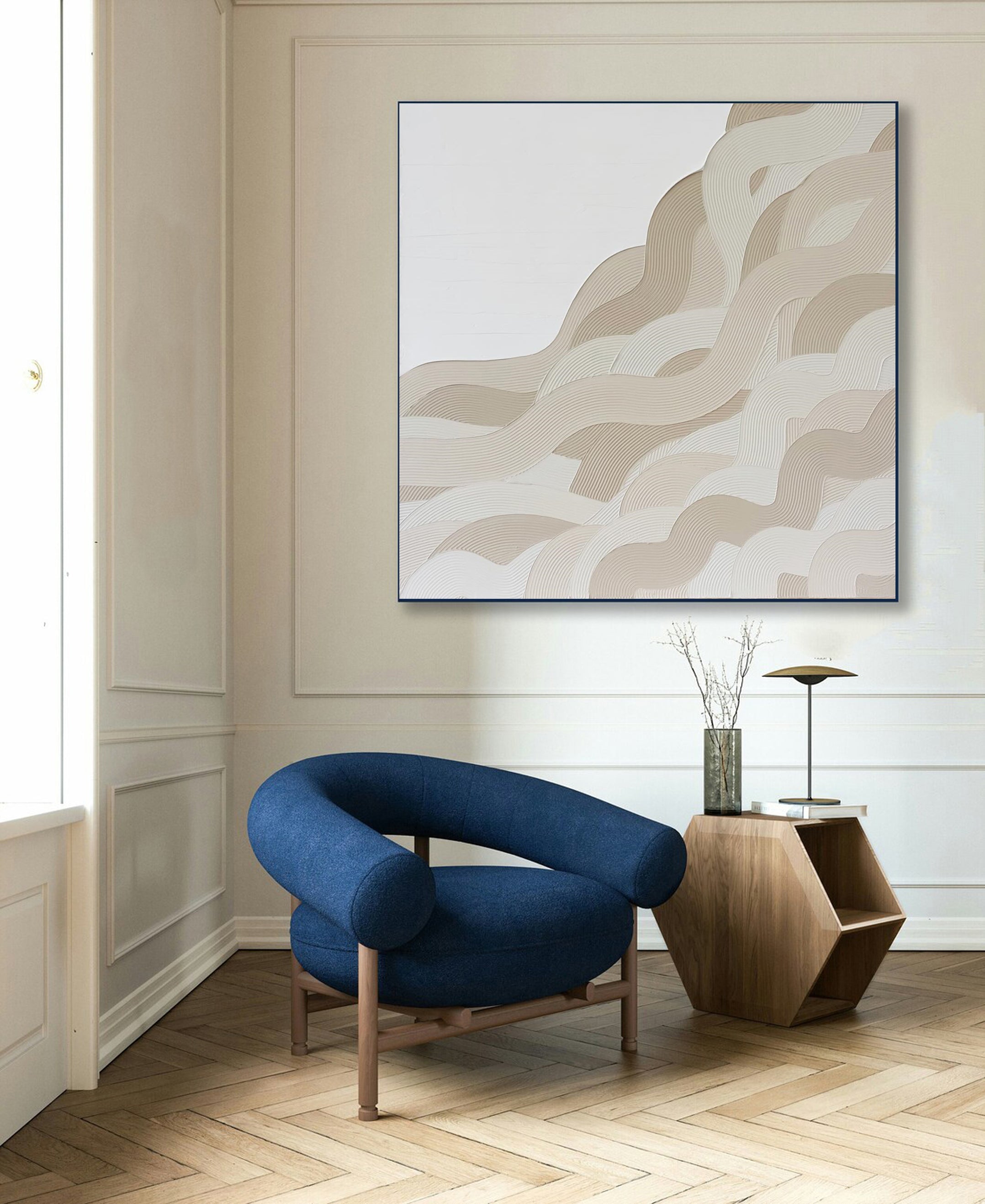 Elegant Wavy Lines Artwork Minimalist Canvas for Contemporary Interiors #AB001