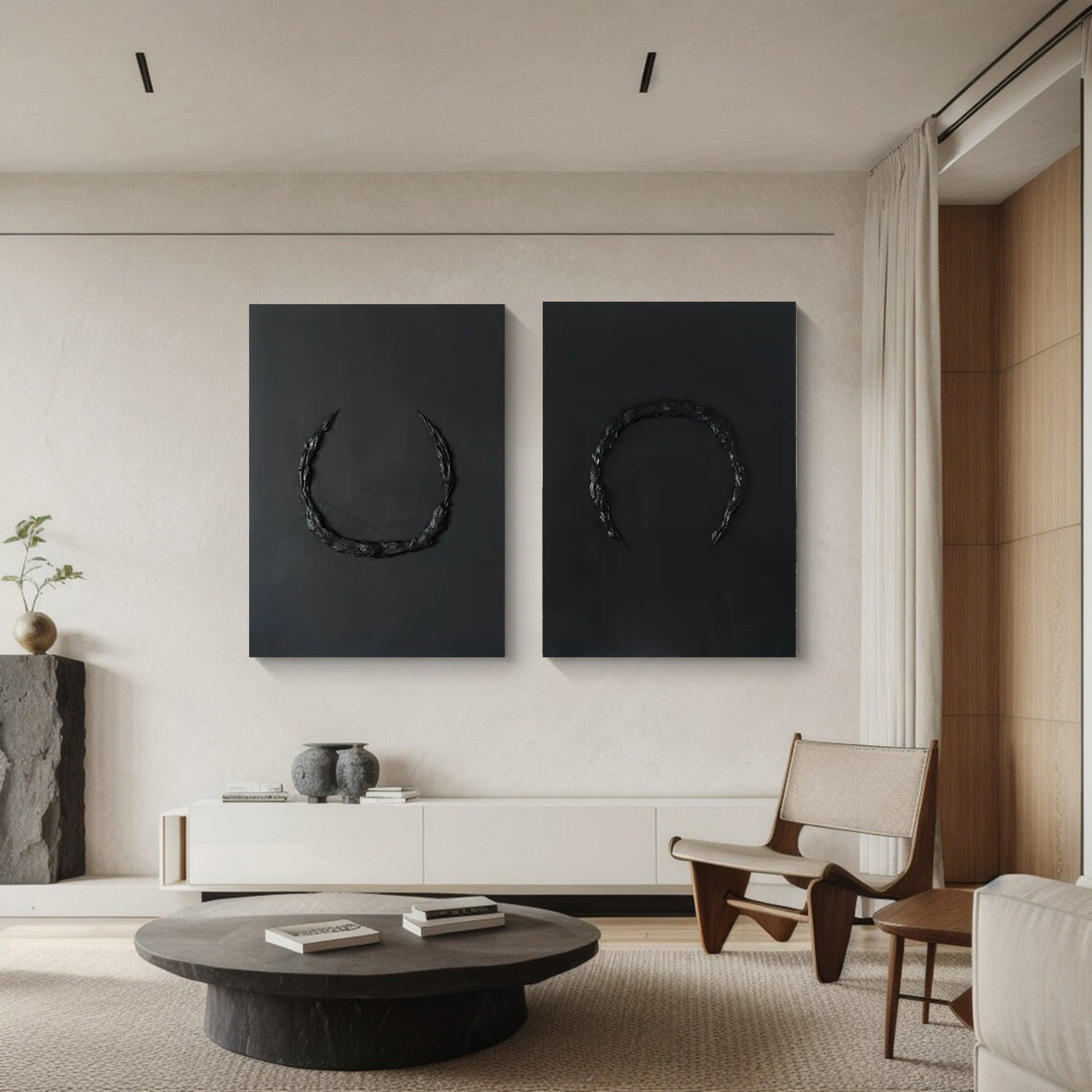 Modern Minimalist Black Abstract Art Set Of 2 #MMS027