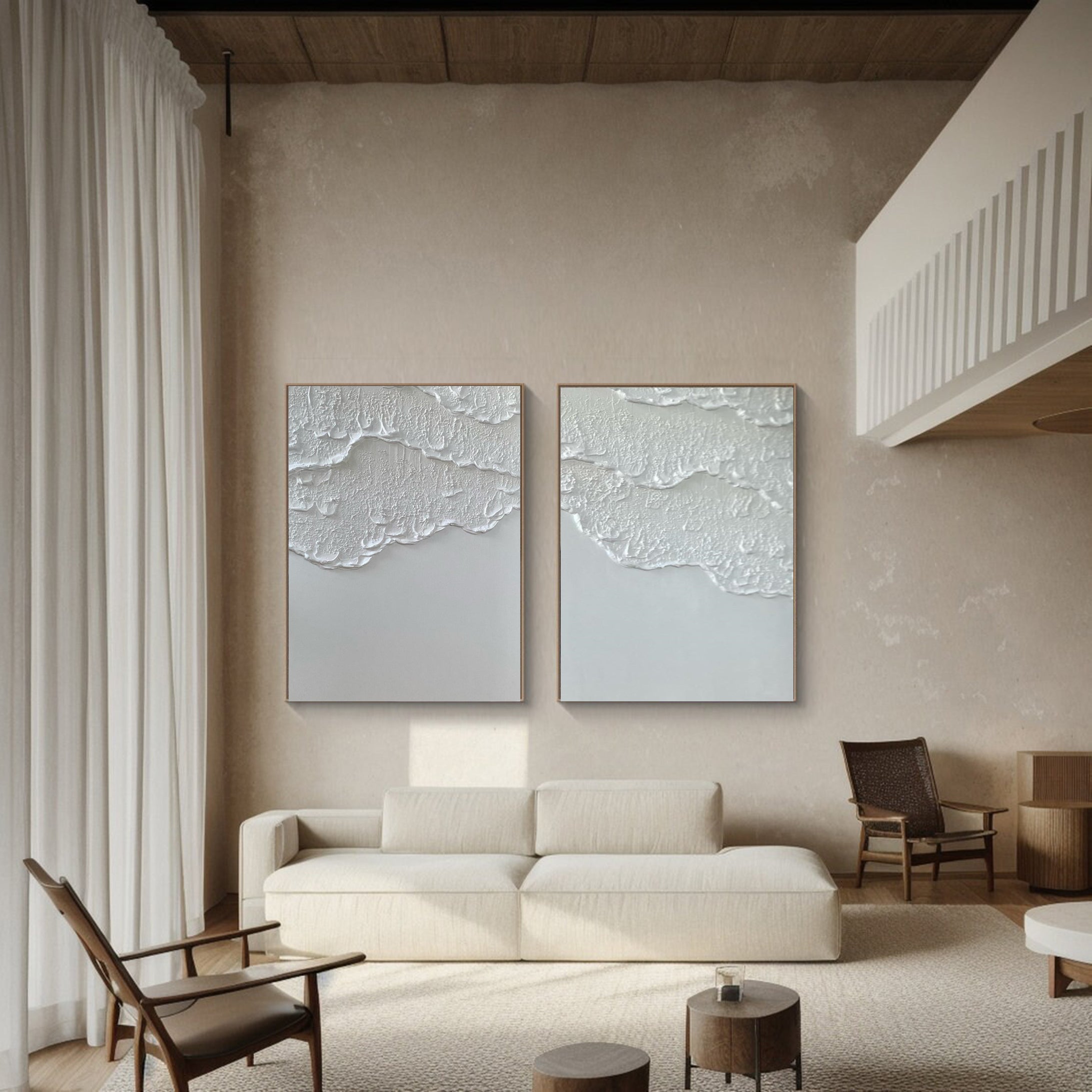 Modern Textured Abstract Art White Ocean Wave Canvas #MMS021