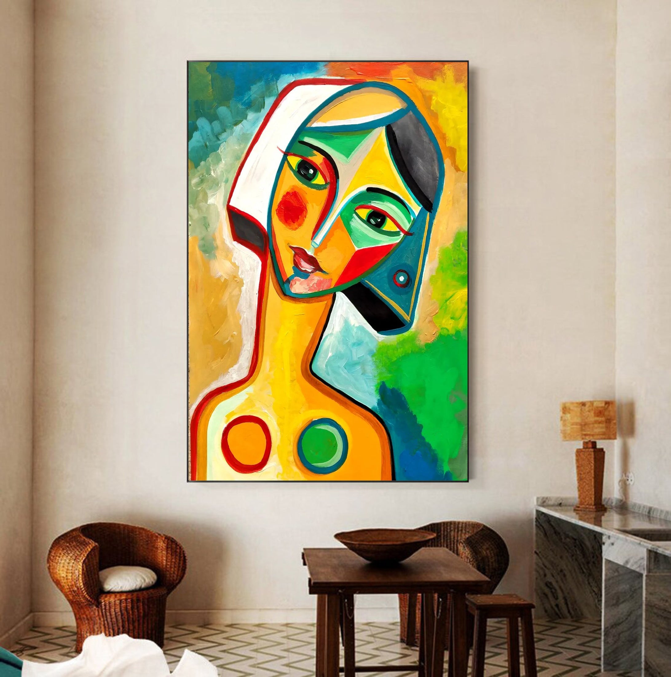 Abstract Expressionist Face Oil Painting Colorful Canvas Art #HF010