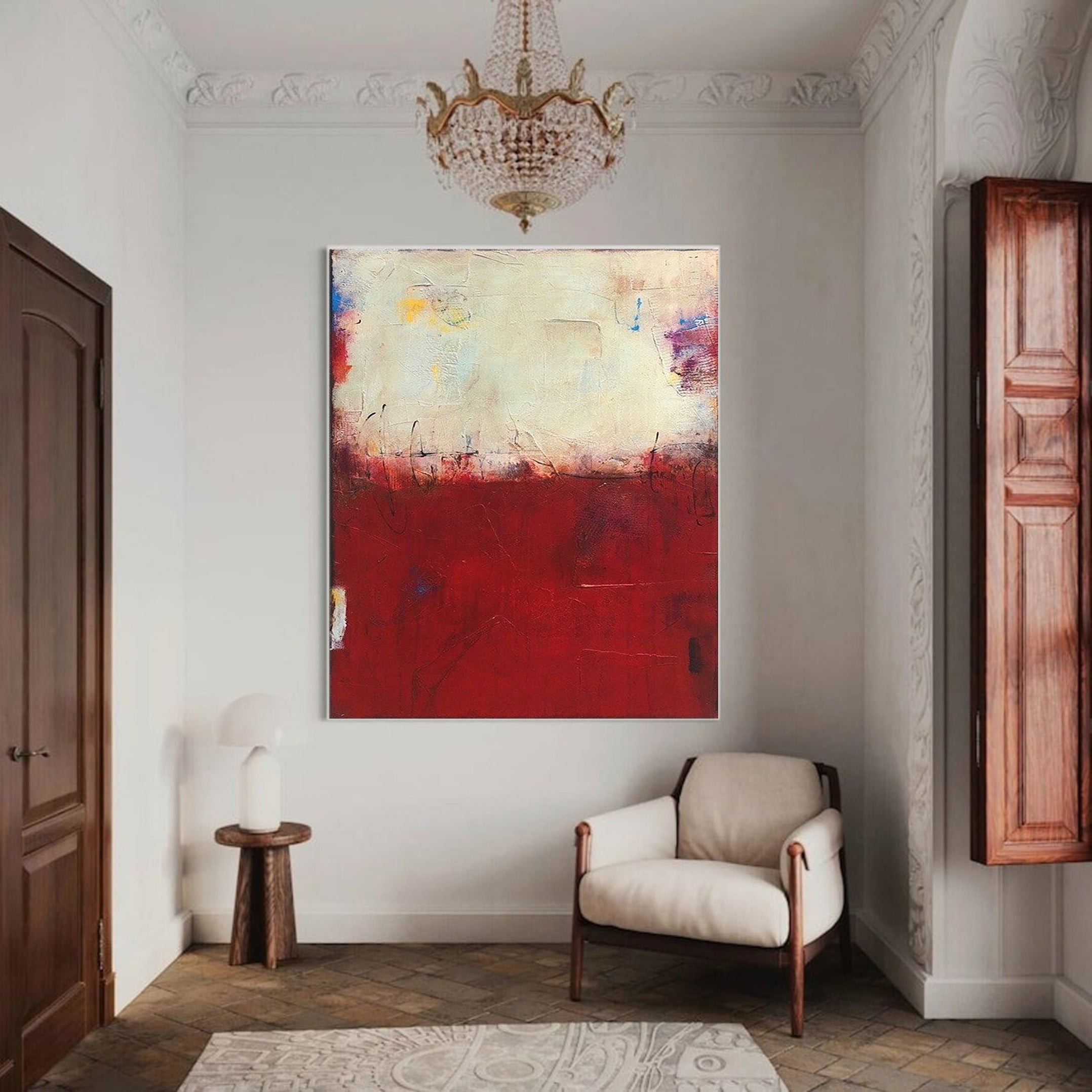 Large Red and Cream Canvas Abstract Wall Art #MM033