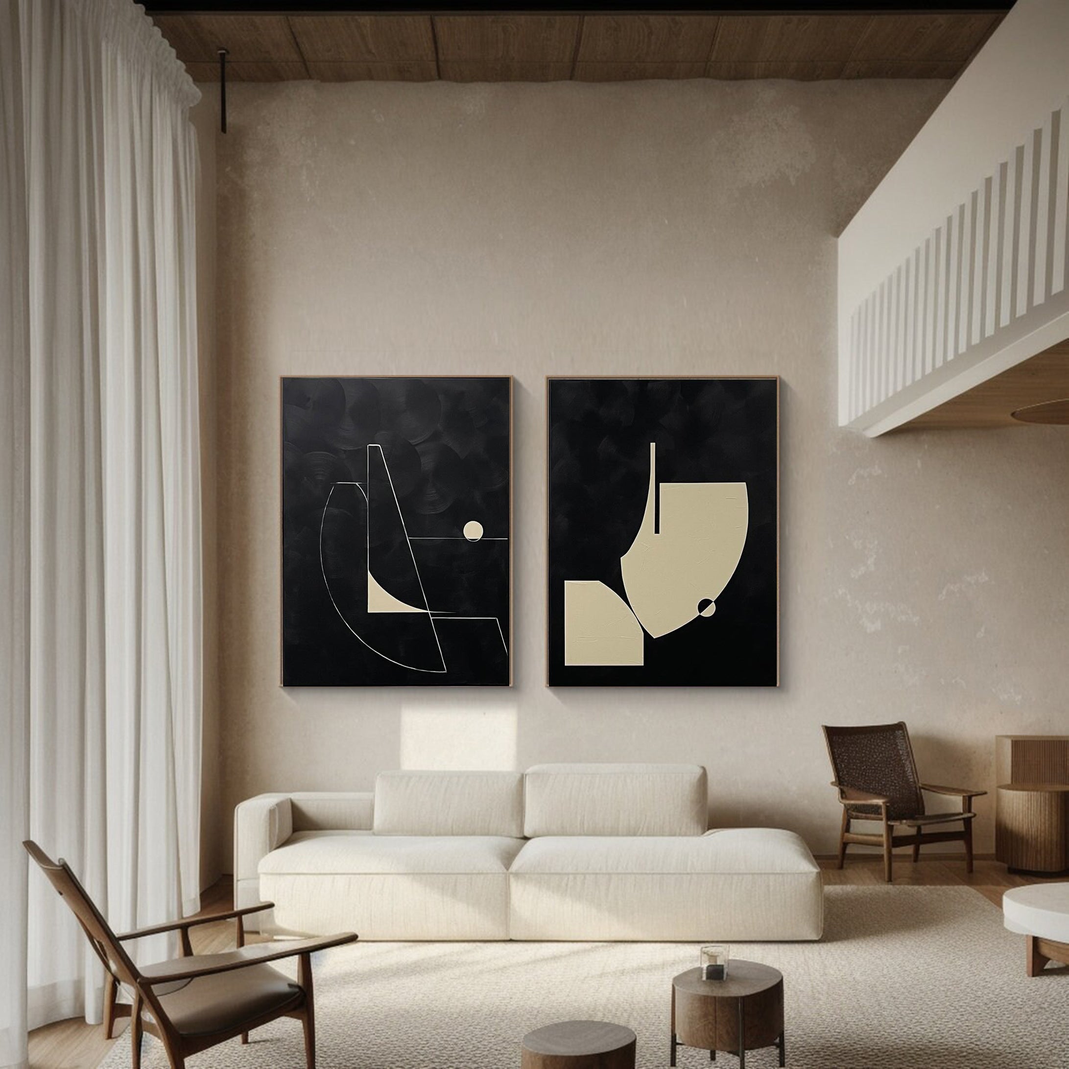 Monochrome Geometry Minimalist Canvas Set Of 2 #MMS026