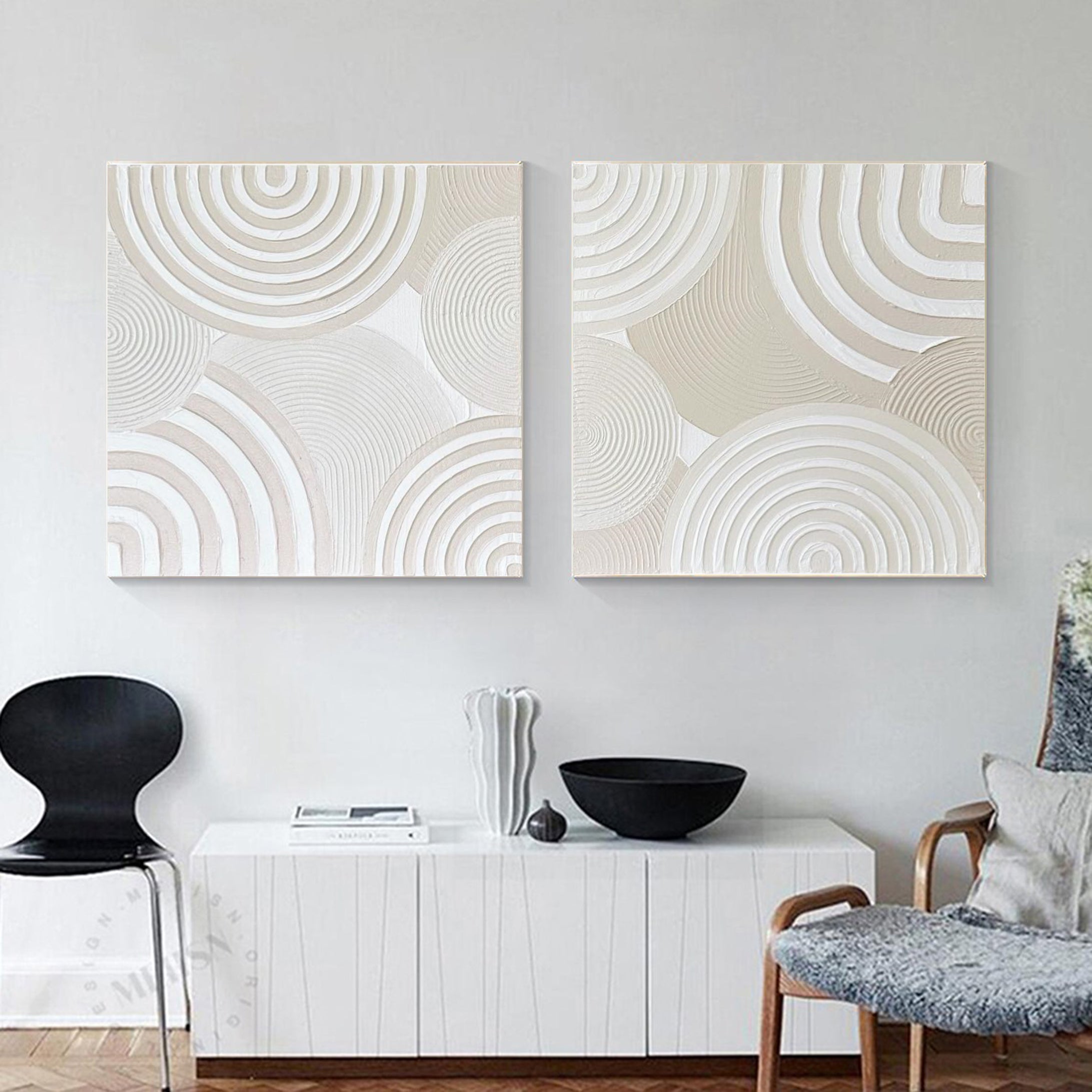 Luxurious Beige Spiral Abstract Art Dual Canvas Set #MMS009