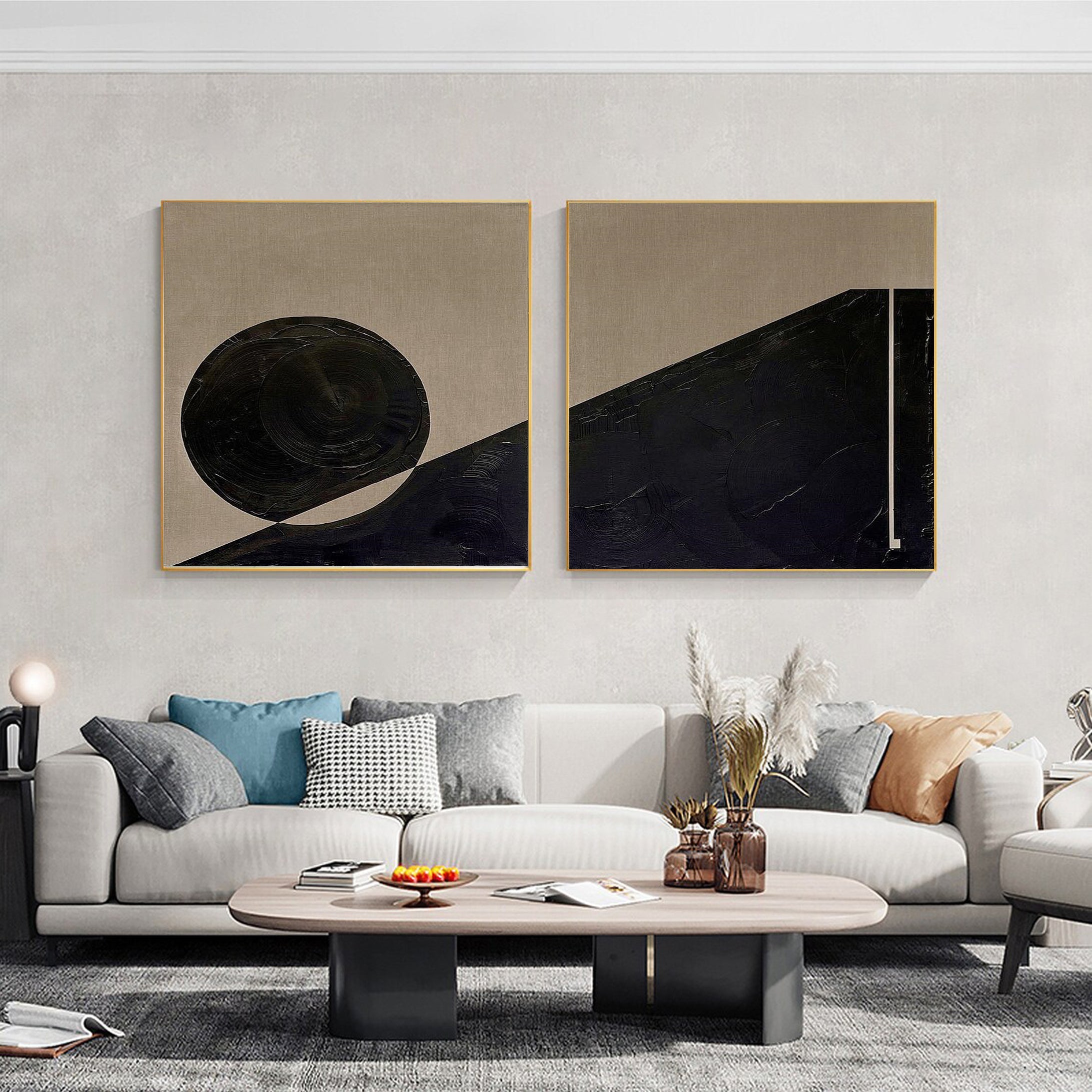 Abstract Geometric Chic Black and Beige Artwork For House #MMS020