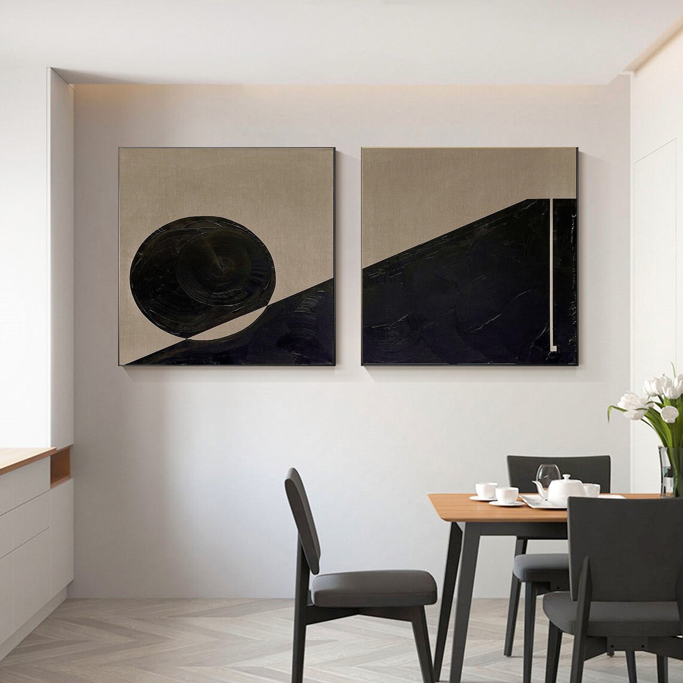 Abstract Geometric Chic Black and Beige Artwork For House #MMS020