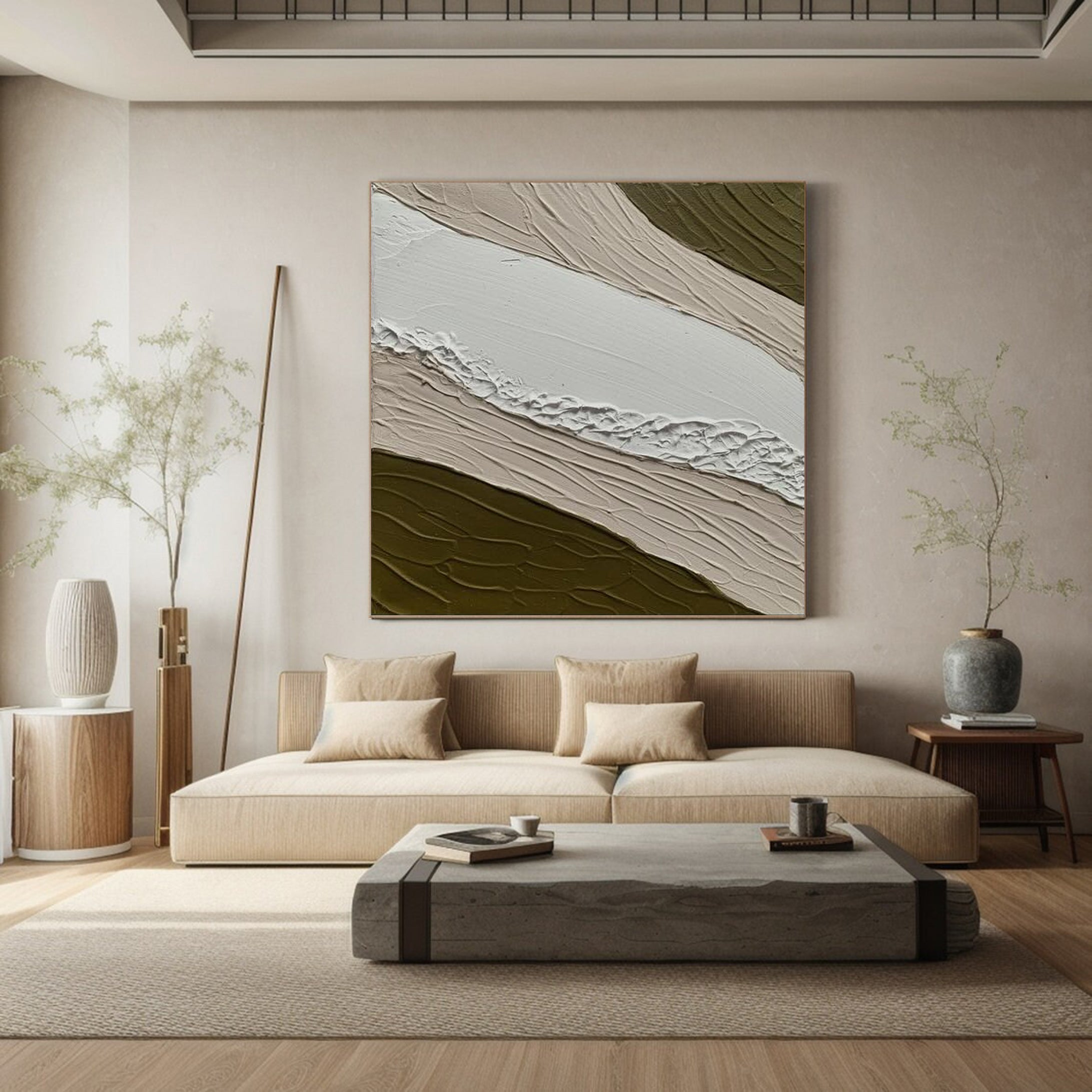 Elegant Plaster Art Canvas Minimalist and Textured for Contemporary Interiors #AB004