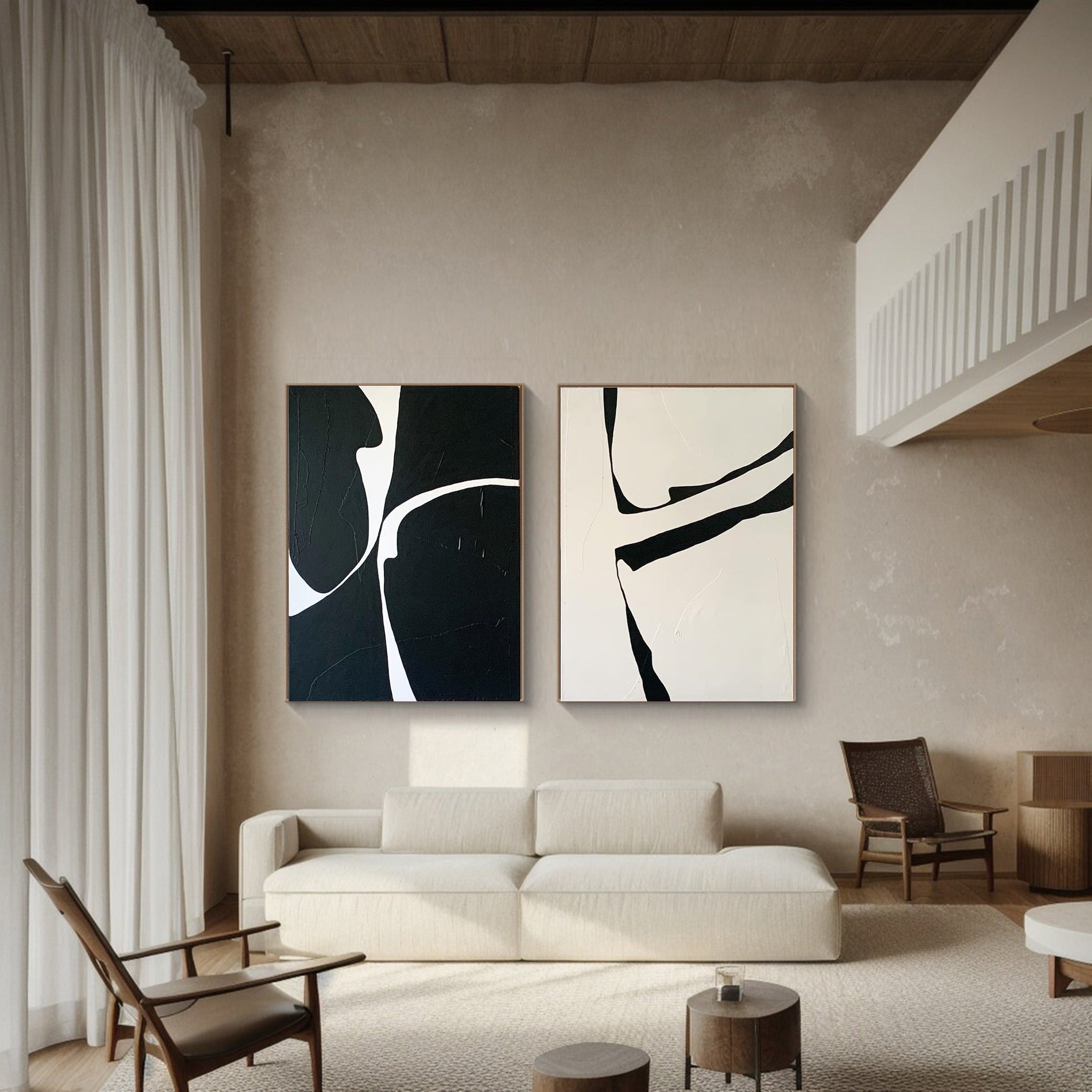 Minimalist Black and White Abstract Art Set Of 2 #MMS001