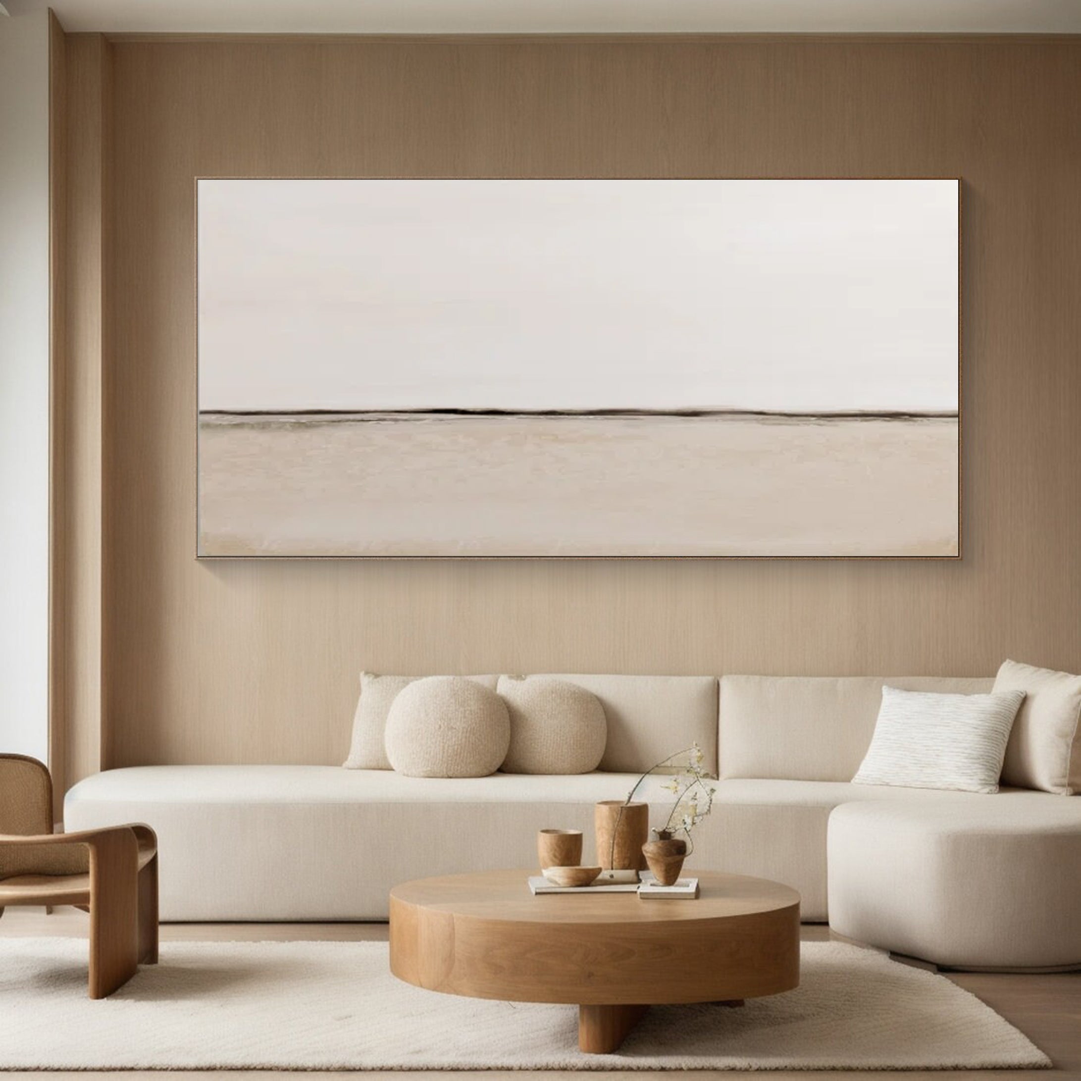 Modern Beige Landscape Canvas Tranquil Living Room Decor #MM035