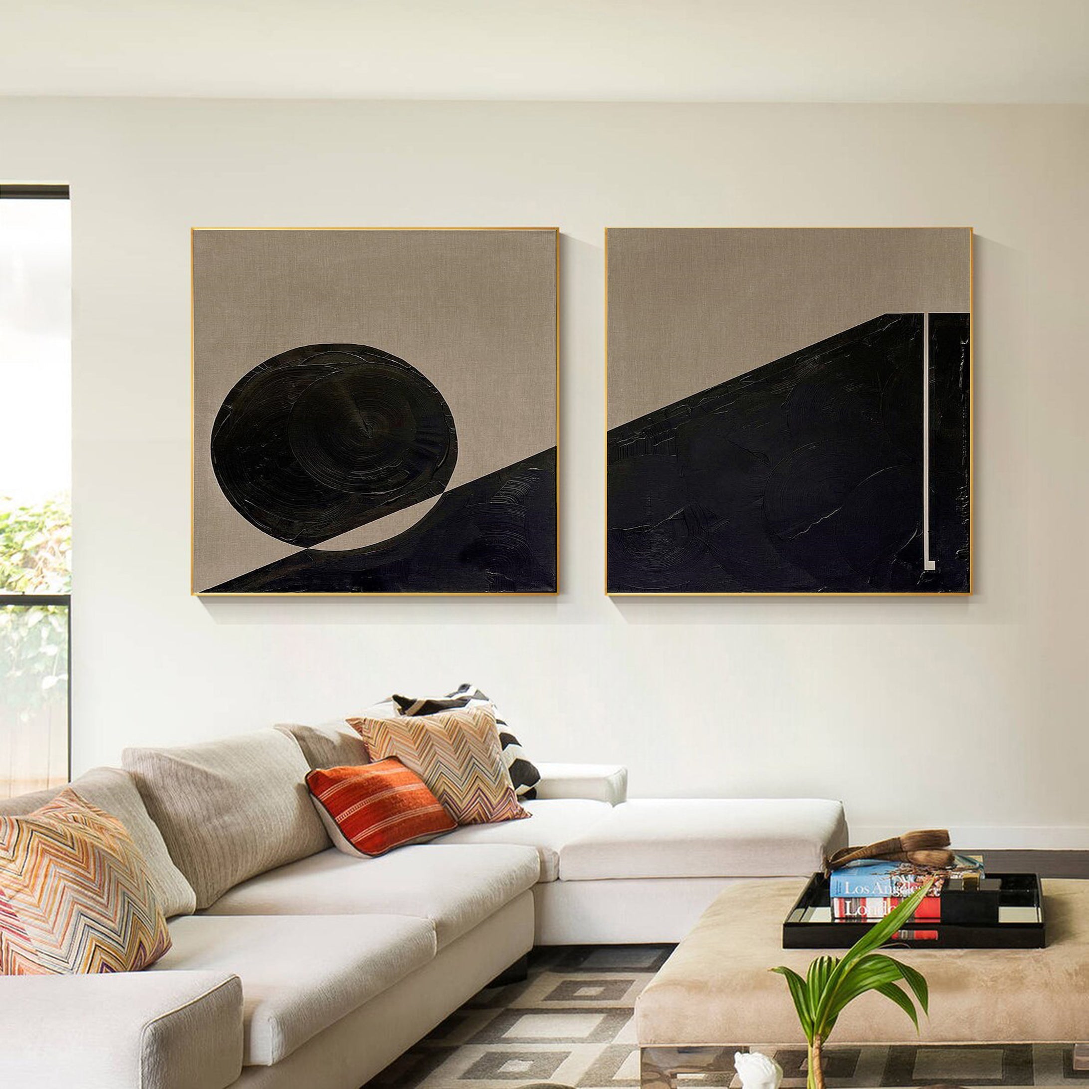 Abstract Geometric Chic Black and Beige Artwork For House #MMS020