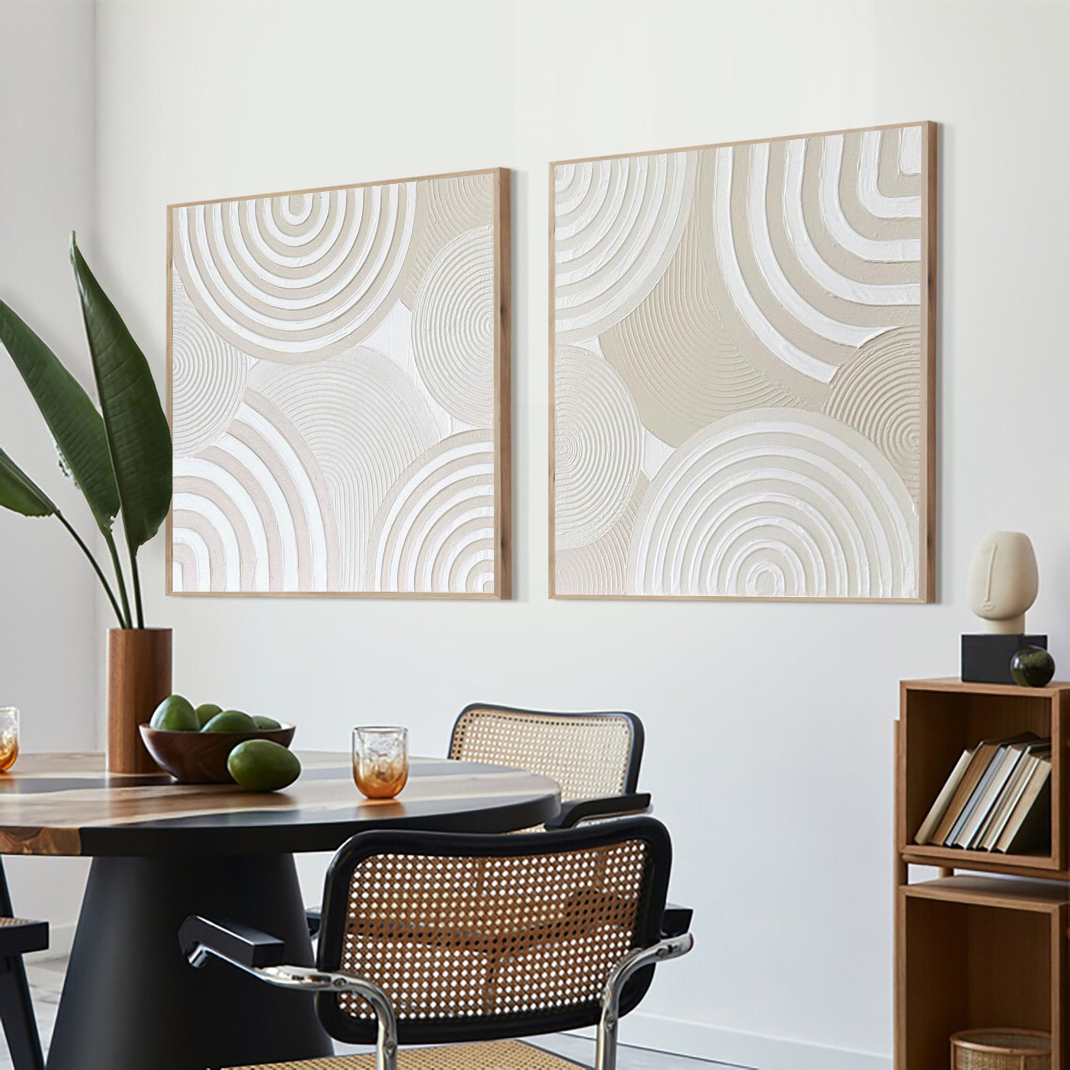 Luxurious Beige Spiral Abstract Art Dual Canvas Set #MMS009