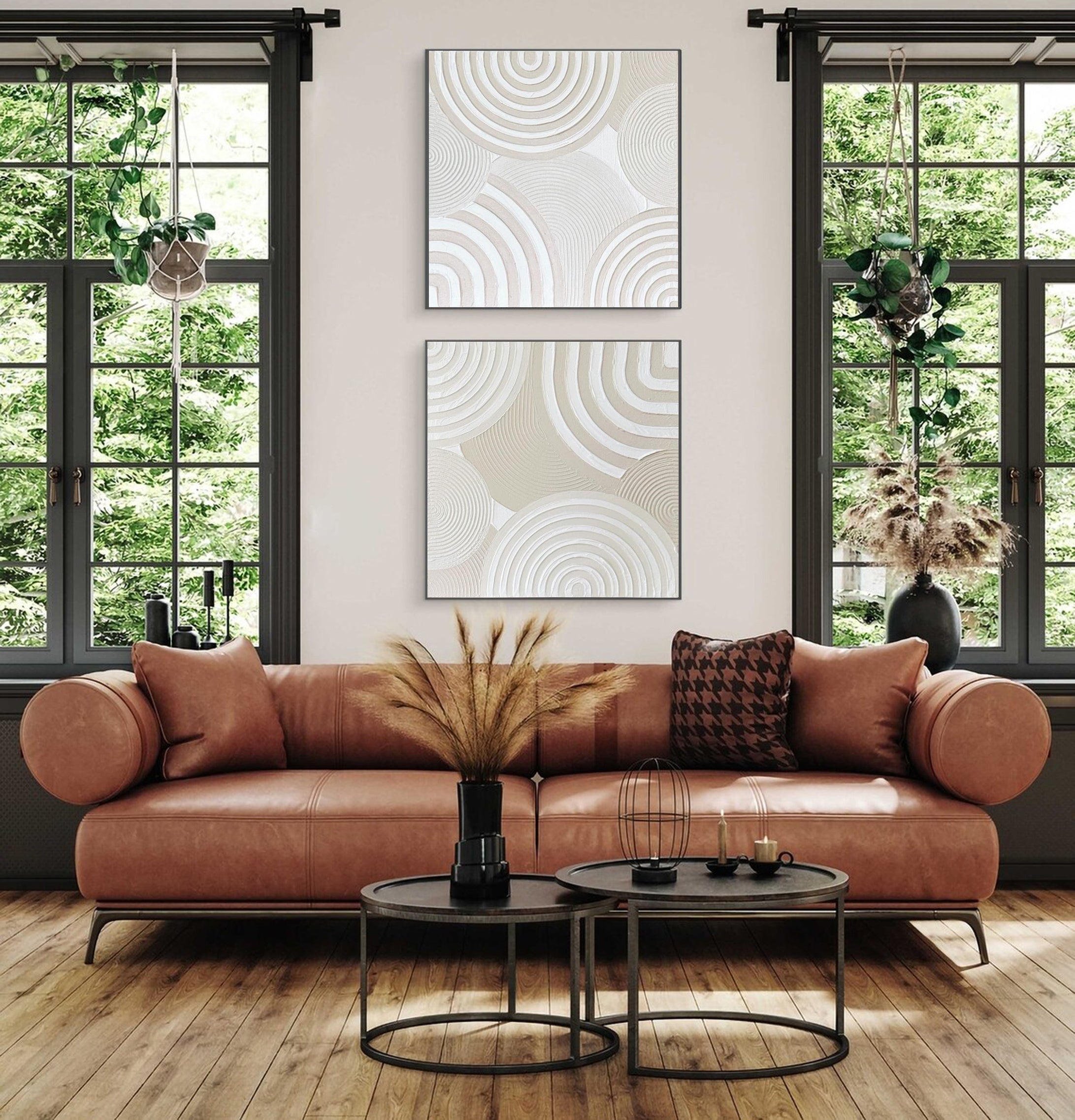 Luxurious Beige Spiral Abstract Art Dual Canvas Set #MMS009