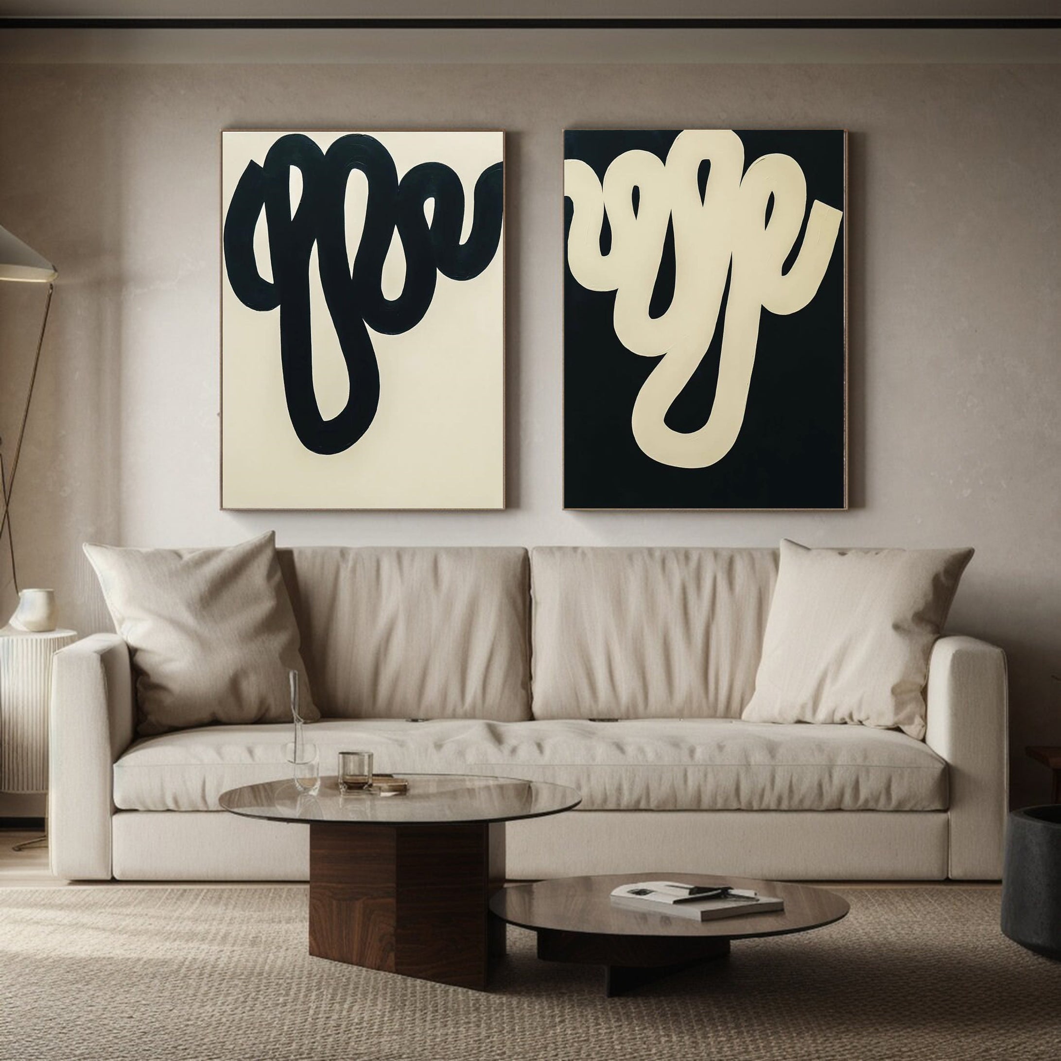 Minimalist Wall Art Black & White Canvas Set Of 2 #MMS034