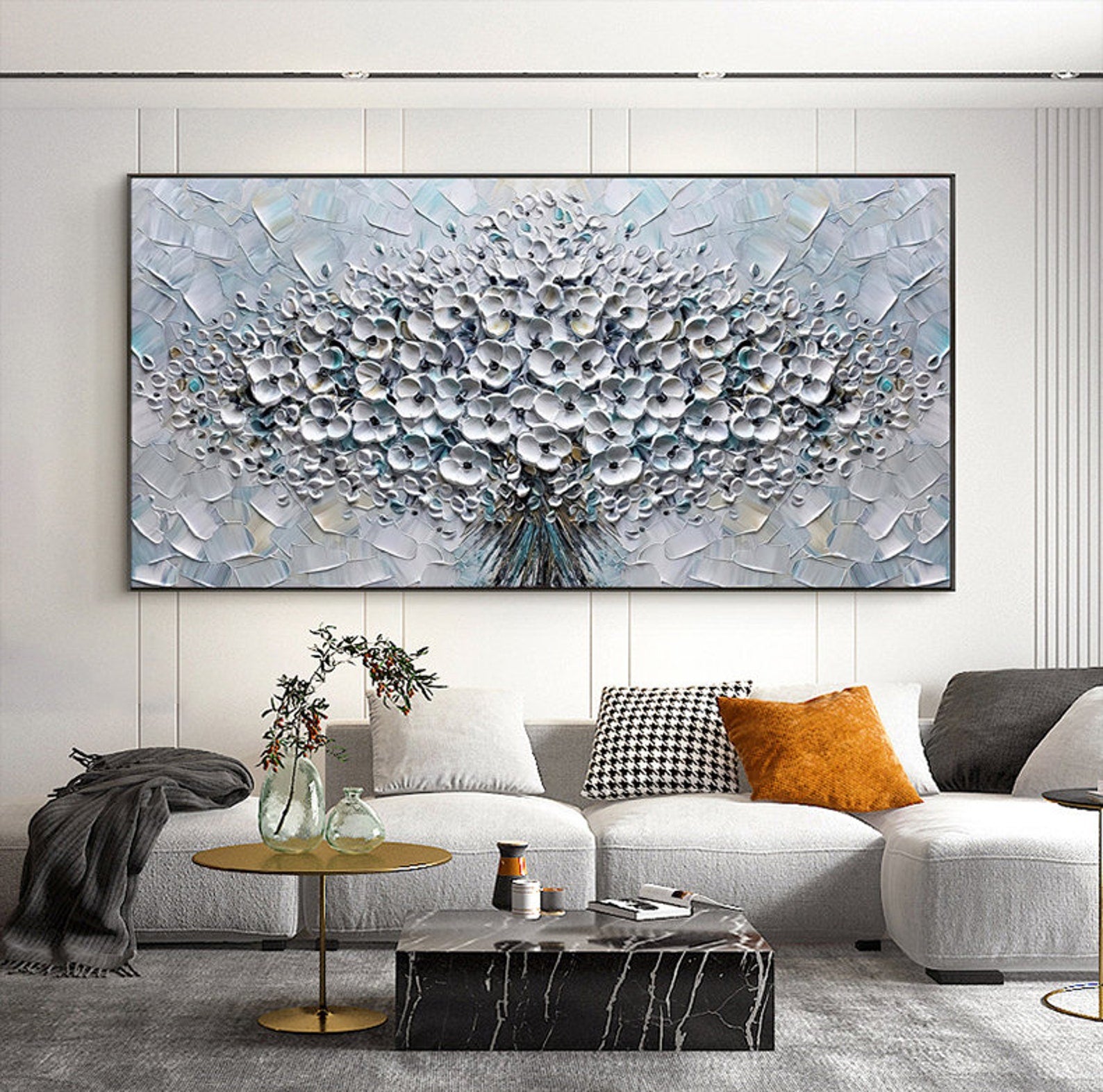 Elegant Floral Texture Painting, Abstract Art on Canvas #MM344