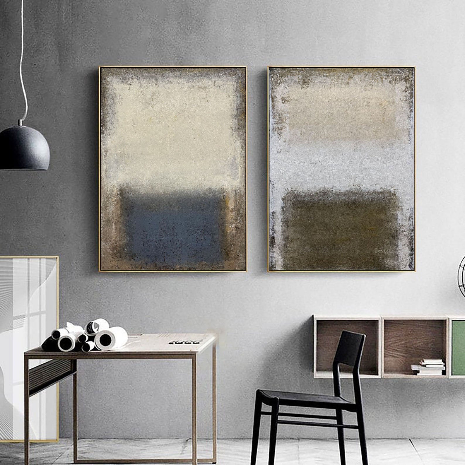 Abstract Color Field Oil Painting Set: Modern Minimalist Wall Art Decor #MM496