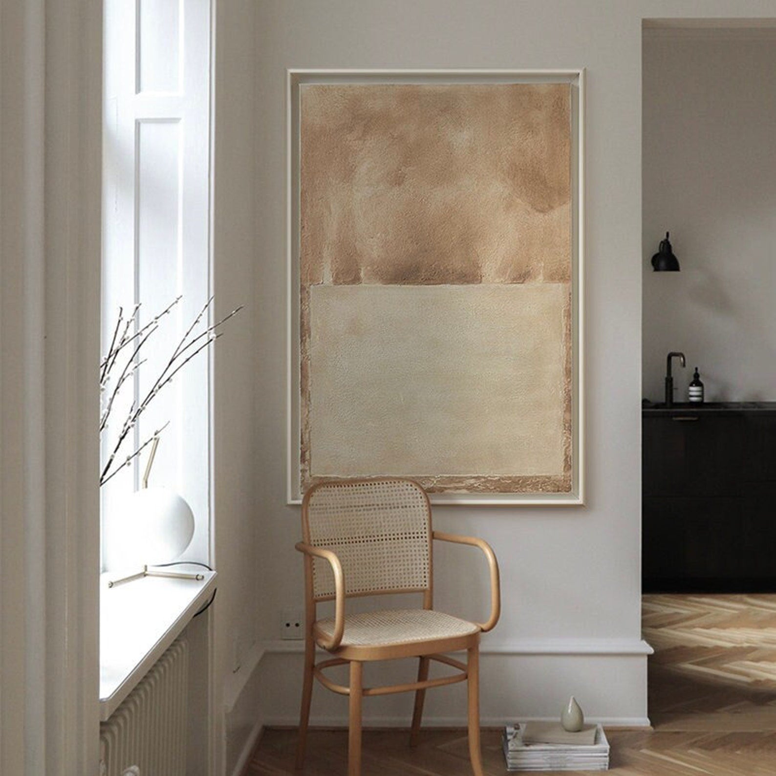 Minimalist Beige Abstract Art with Organic Texture on Canvas #MM194