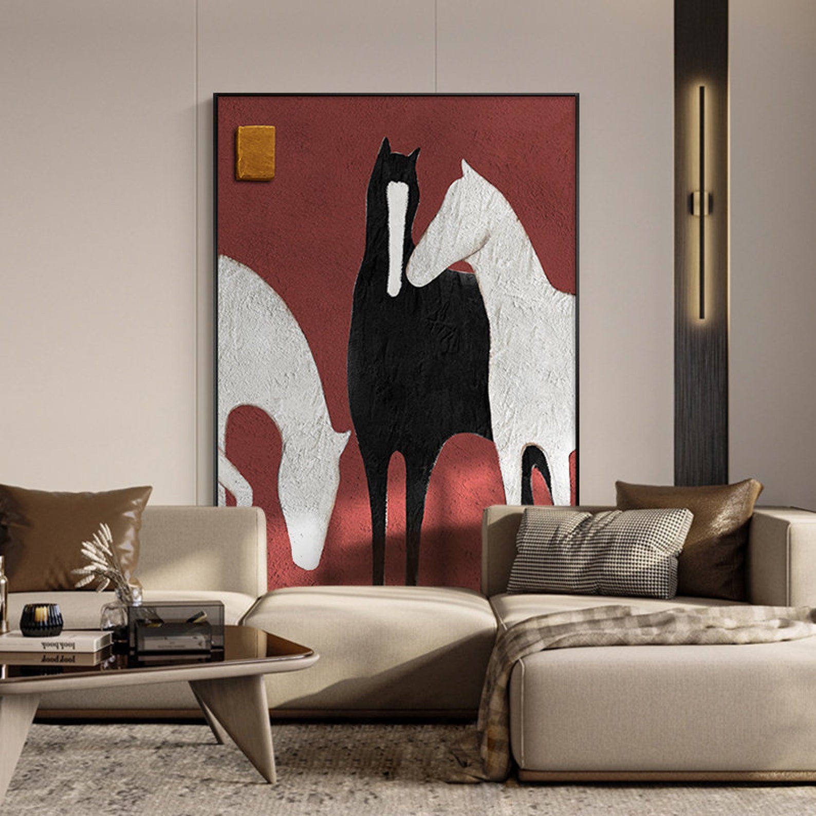 Modern Colorful Abstract Horse Artwork, Unique Set of 3 Modern Art#JP024