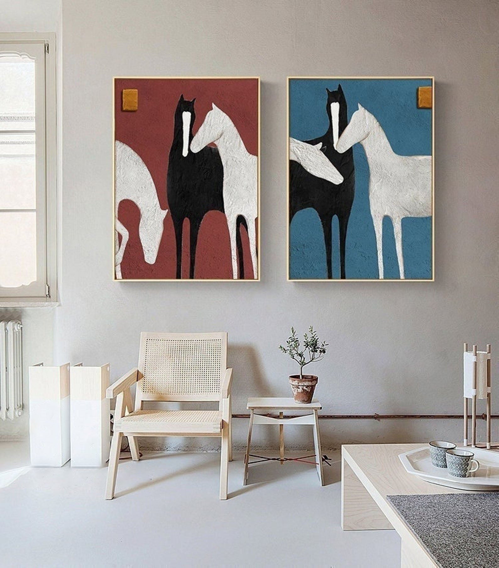 Modern Colorful Abstract Horse Artwork, Unique Set of 3 Modern Art#JP024