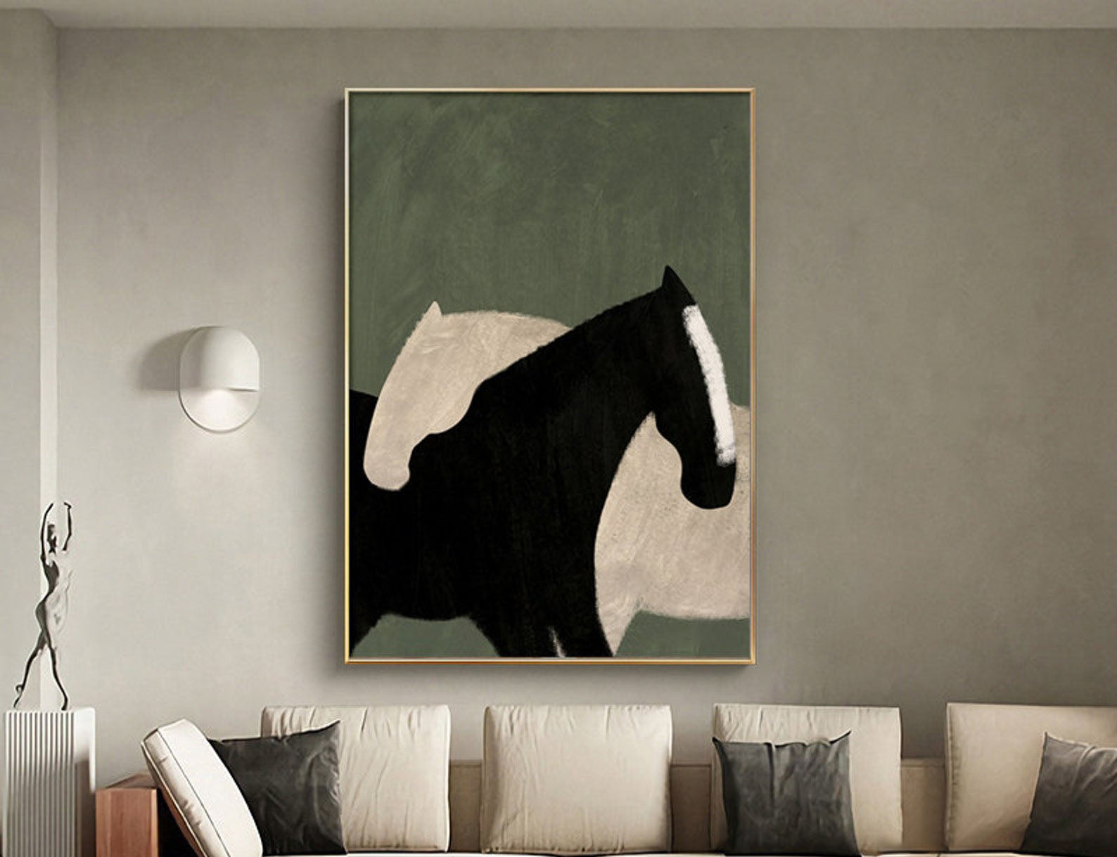 Black & White Horse Art, Minimalist Style, Modern Painting #MM306