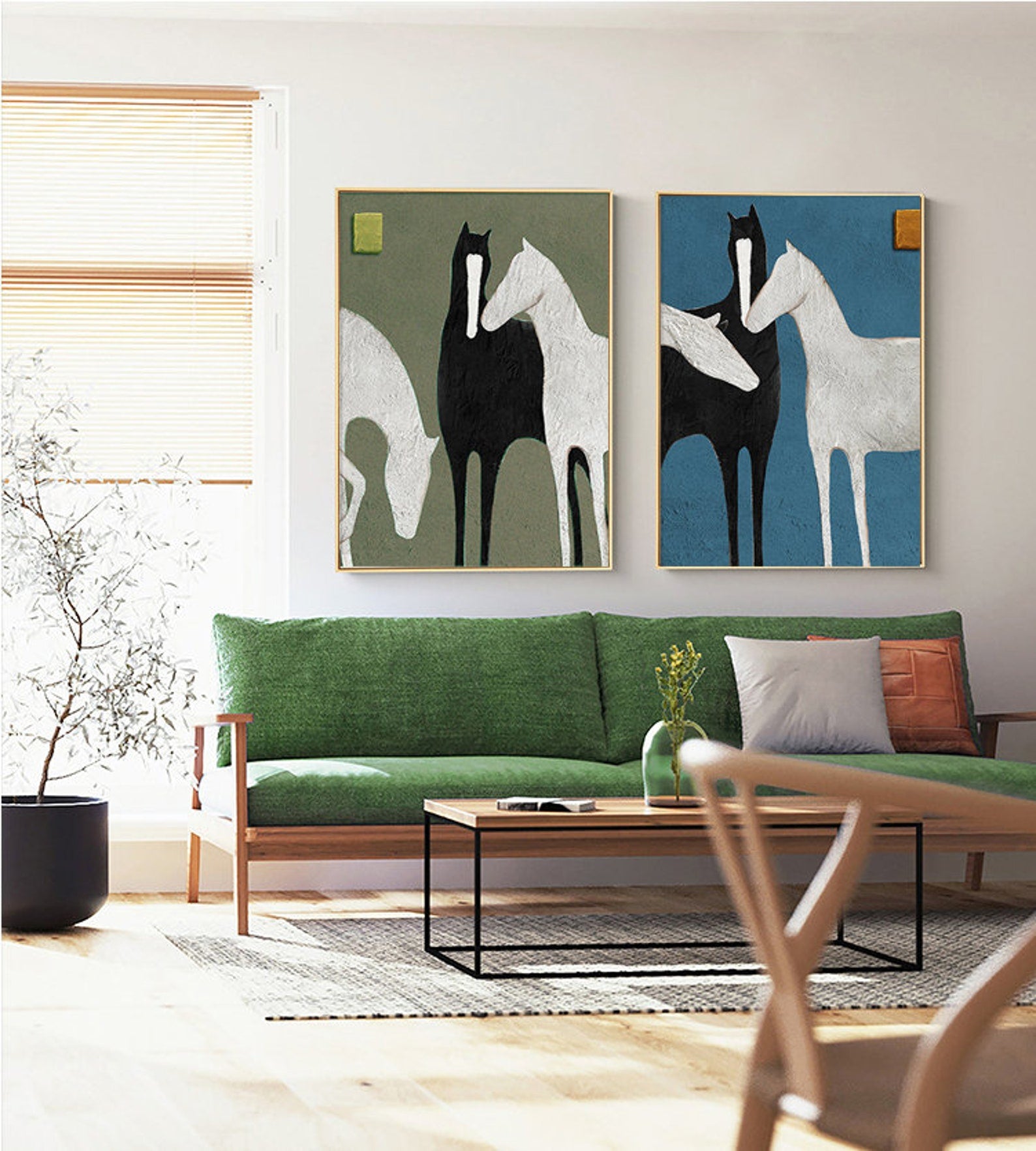 Modern Colorful Abstract Horse Artwork, Unique Set of 3 Modern Art#JP024