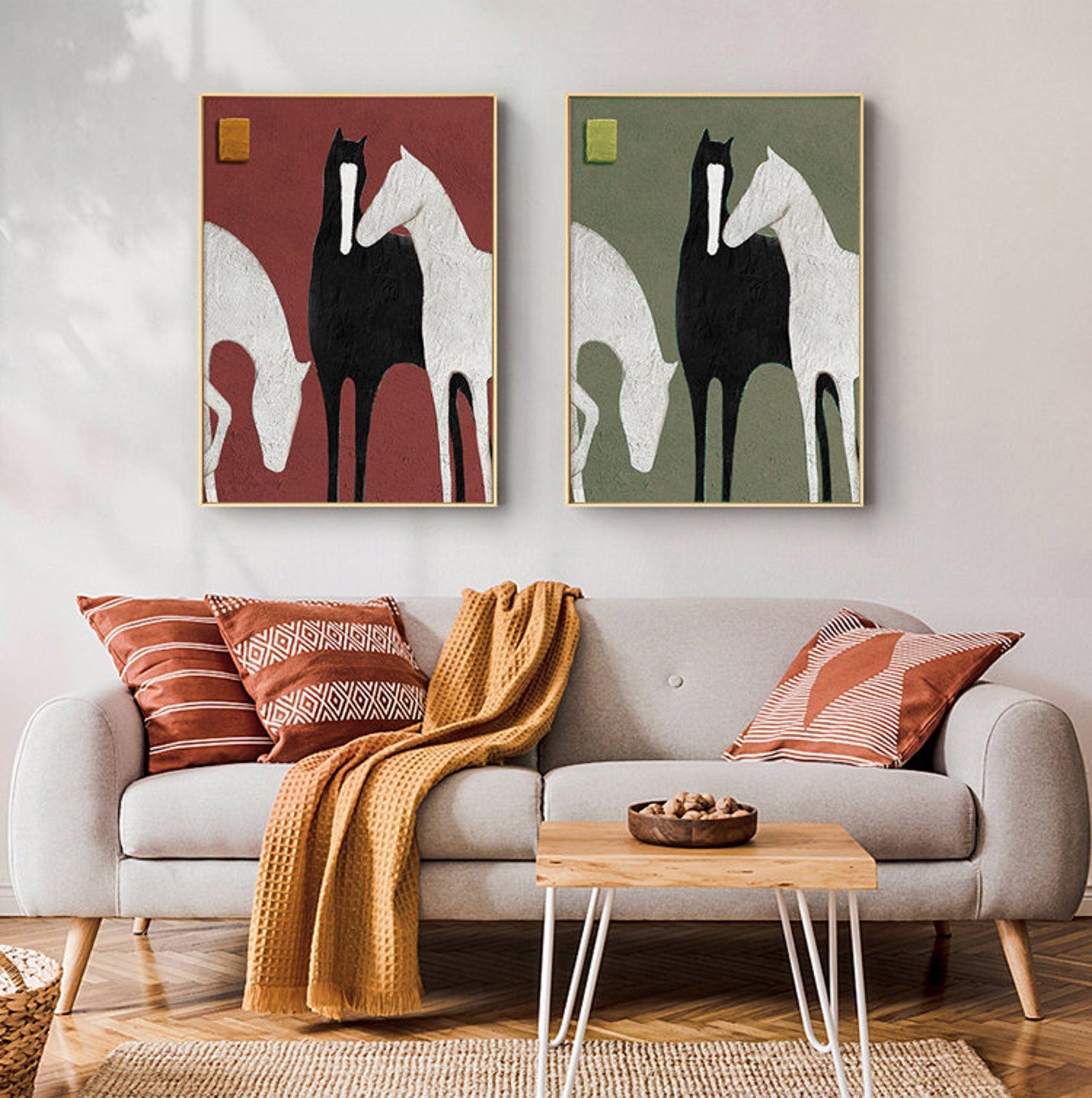 Modern Colorful Abstract Horse Artwork, Unique Set of 3 Modern Art#JP024