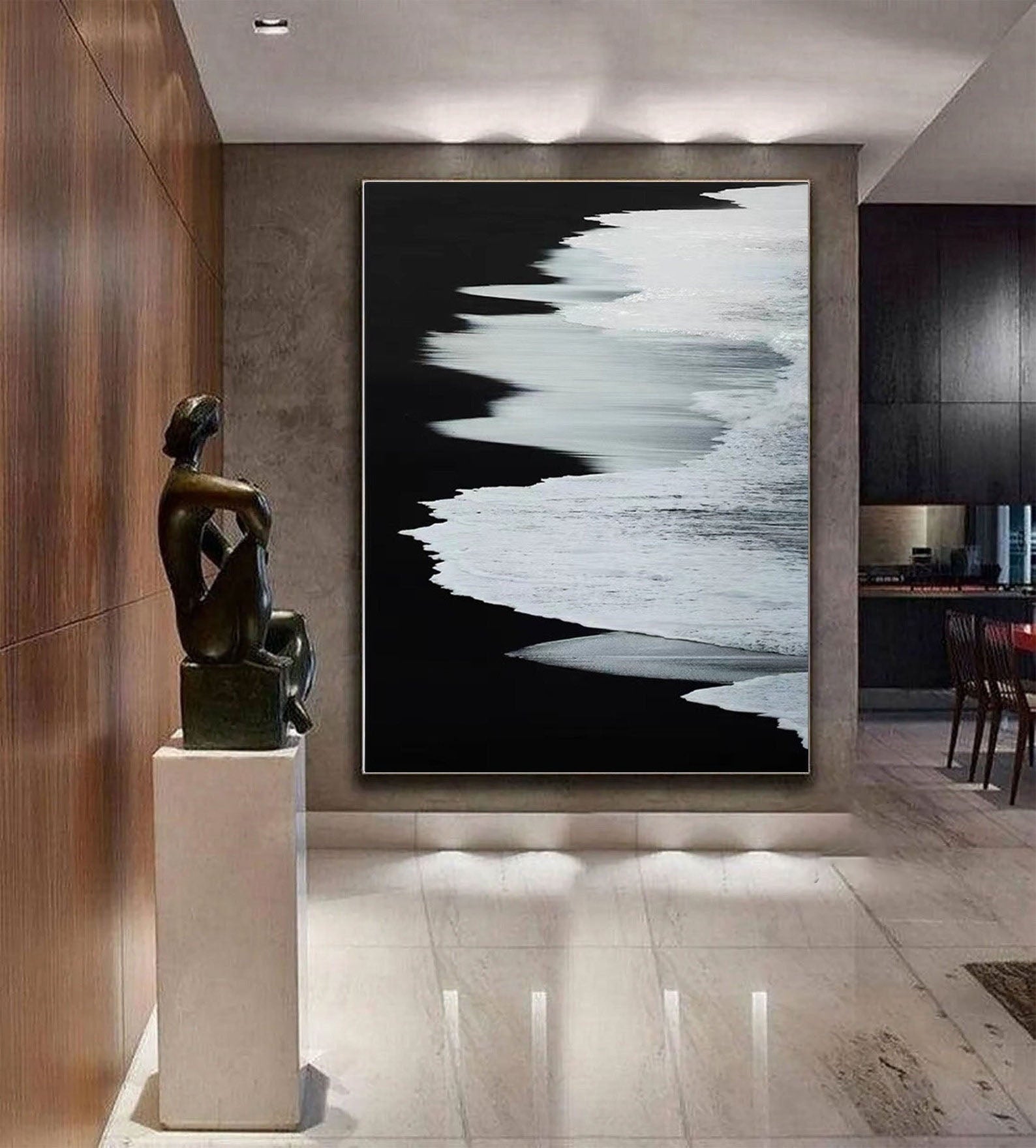 Energetic Black and White Ocean Minimalist Abstract Wall Art  #OP069