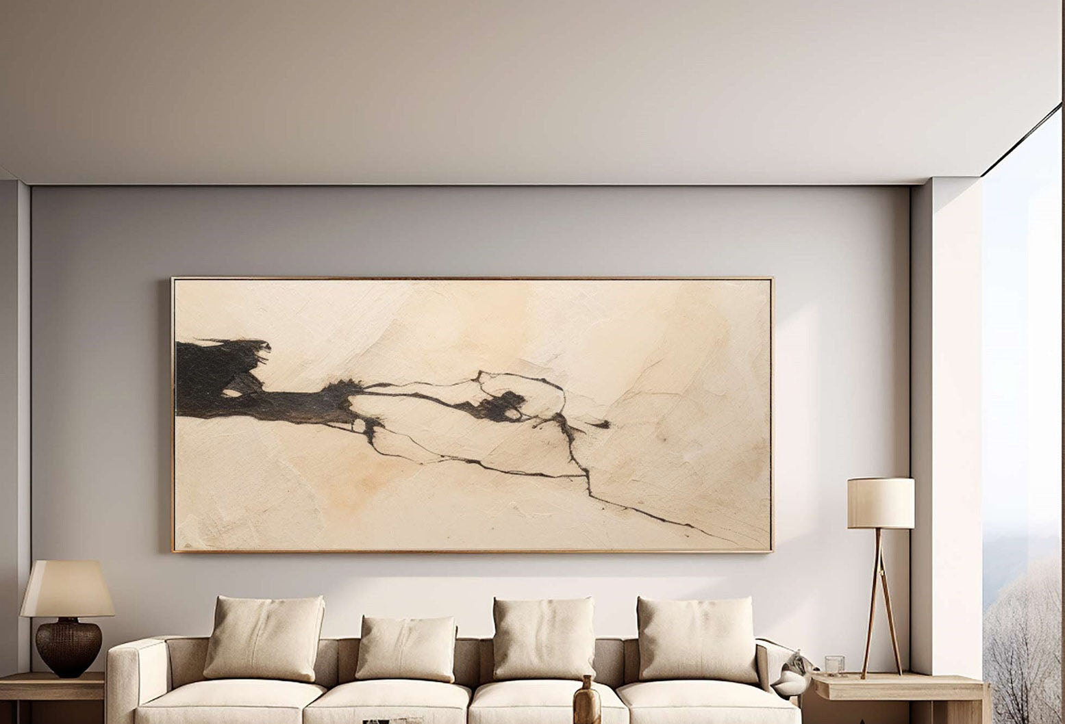 Large Beige Organic Crack Wabi Sabi Abstract Wall Art #MM311