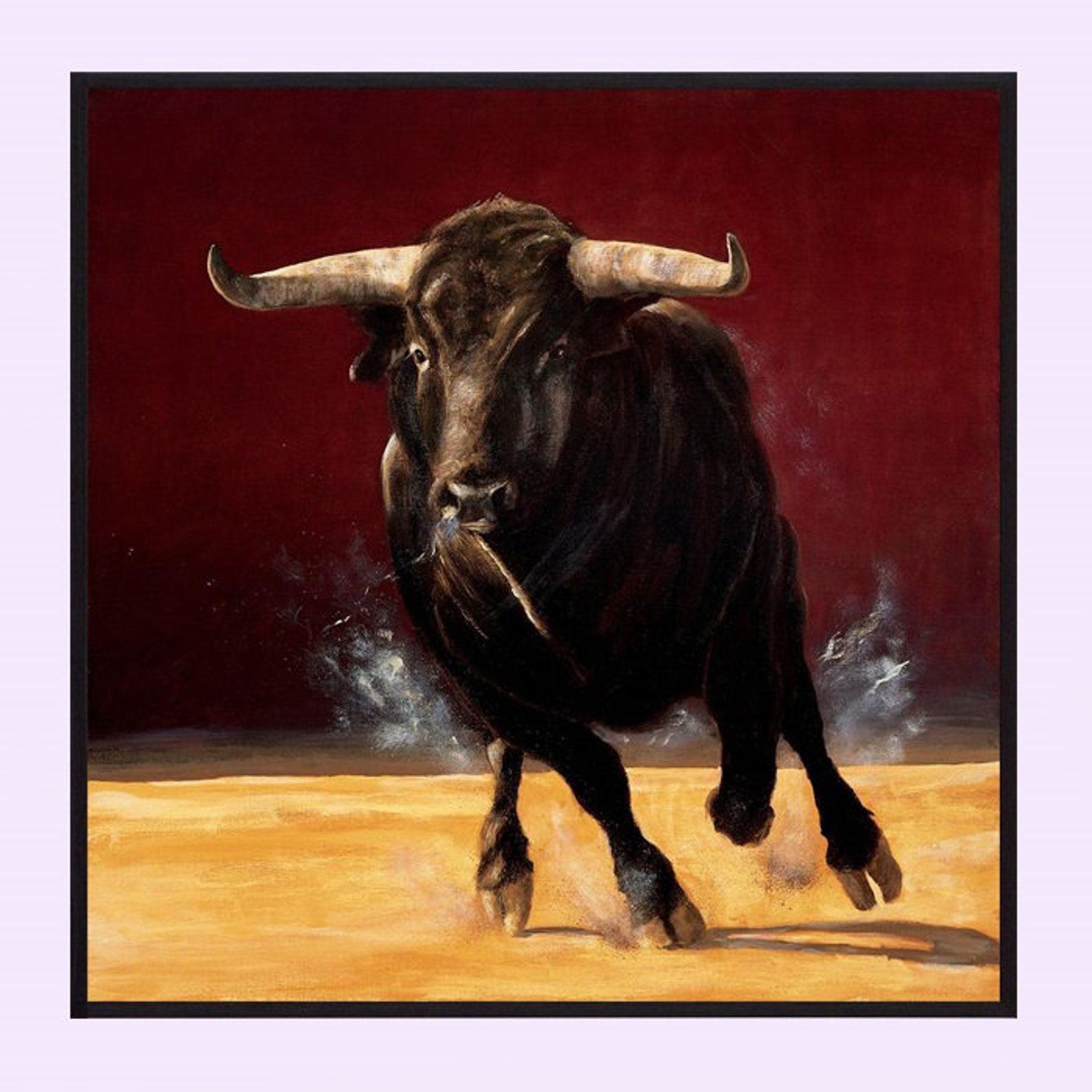 Dynamic Bull Artwork, Running Boldly in Rich Red and Gold Tones#MM286