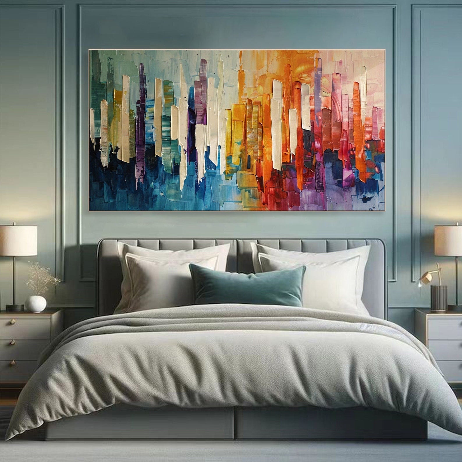 Large Colorful Textured Cityscape Abstract Urban Art #MM288