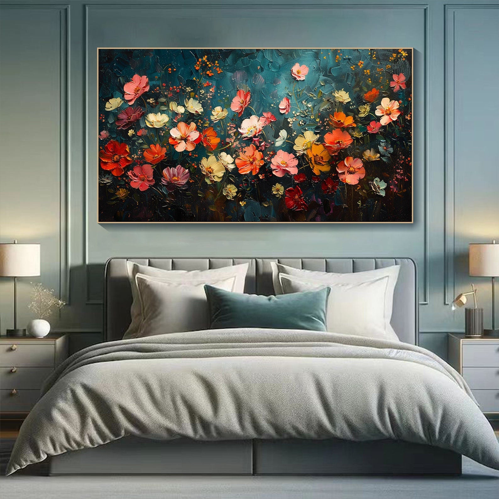 Textured Flower Garden, Large Colorful Modern Flower Painting #FB041