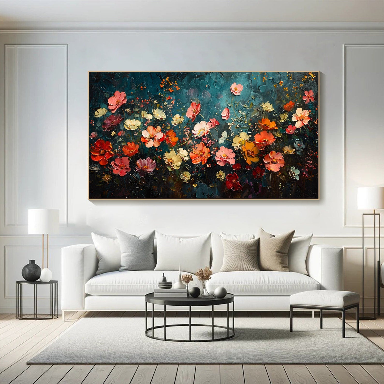 Textured Flower Garden, Large Colorful Modern Flower Painting #FB041