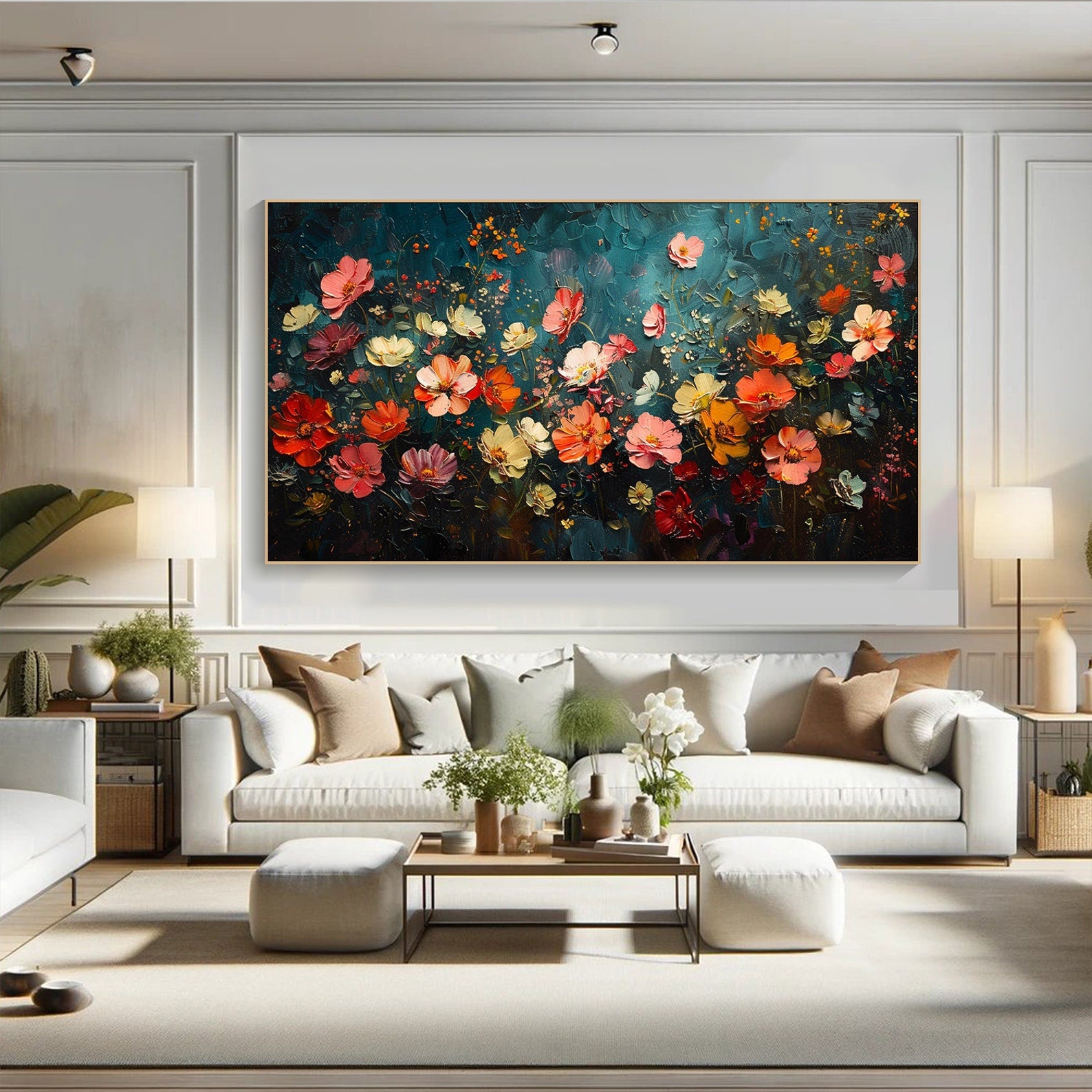 Textured Flower Garden, Large Colorful Modern Flower Painting #FB041