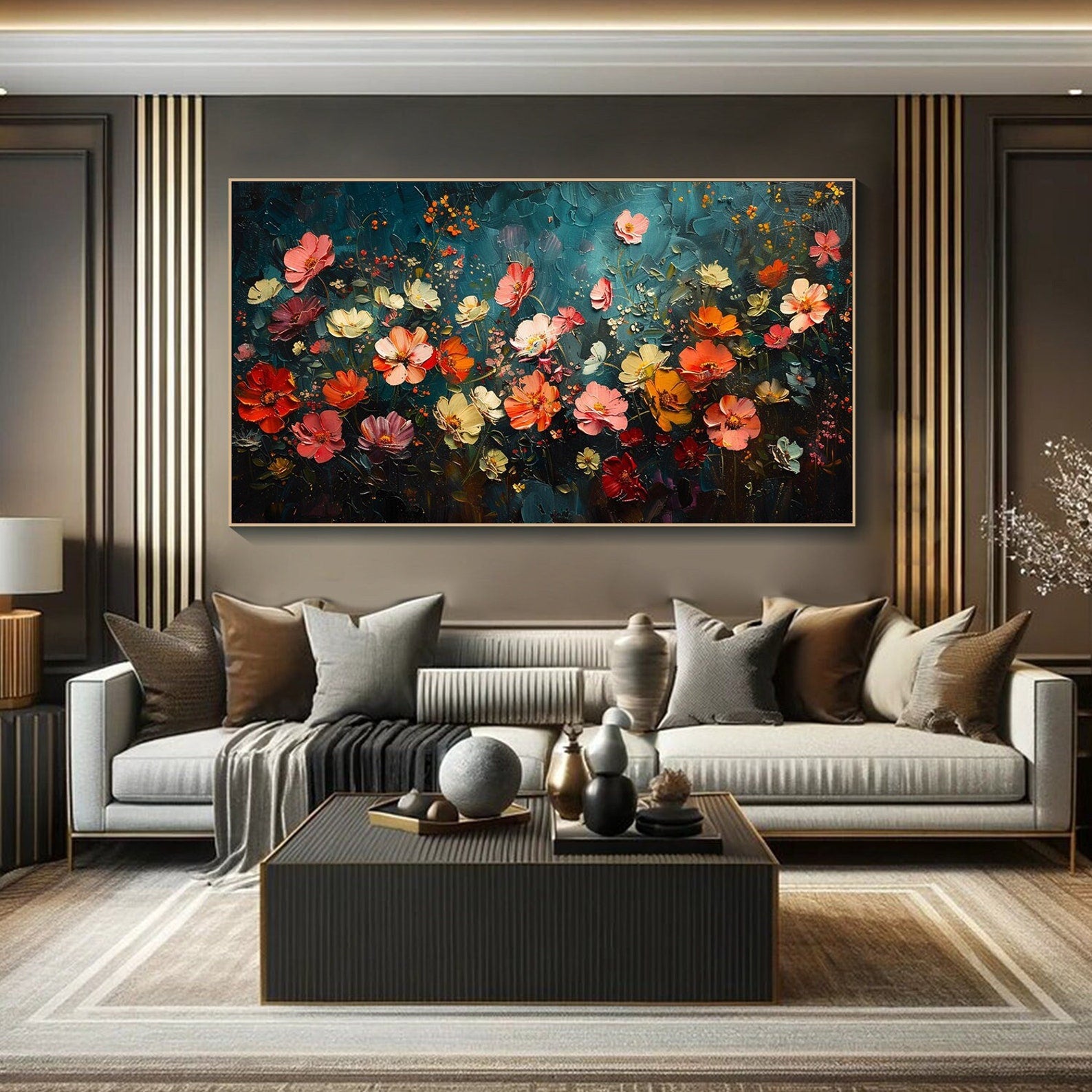 Textured Flower Garden, Large Colorful Modern Flower Painting #FB041